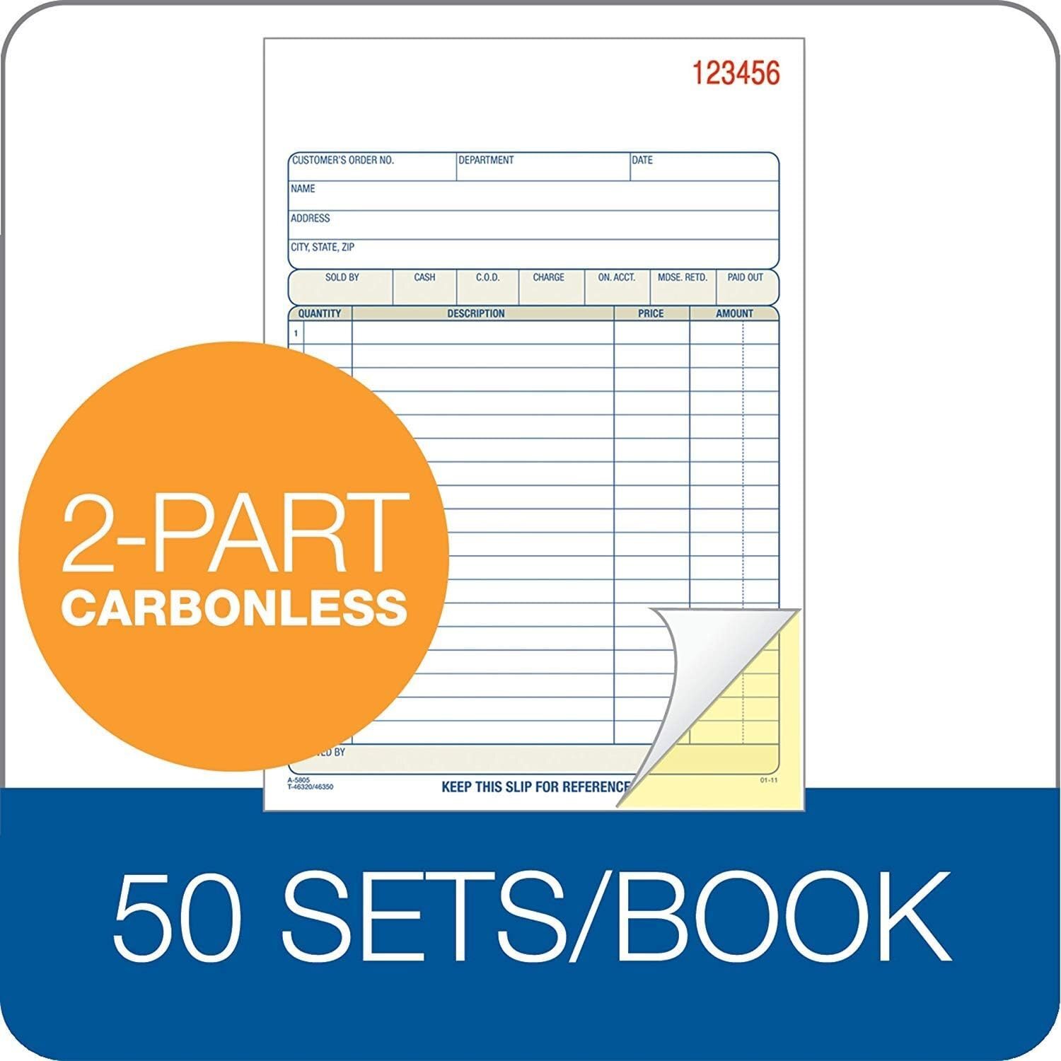 Adams Sales Order Book, 2-Part, Carbonless, White/Canary, 5-9/16 x 8-7/16…