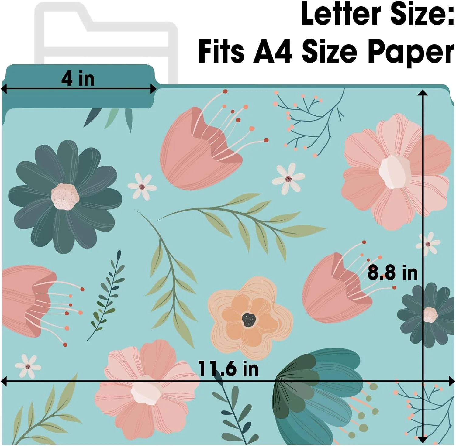 24 Pack Decorative File Folders, 1/3 Cut Tab Floral Colored Folders Letter Size