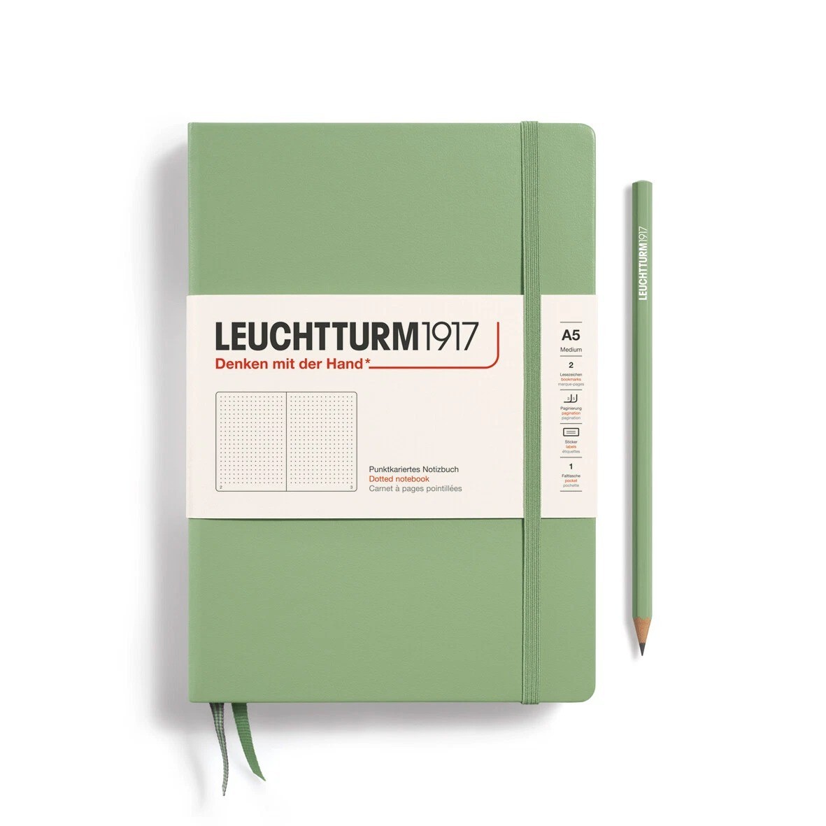 Leuchtturm 1917 Hardcover Dot Grid Notebook in Sage – A5 – 361584