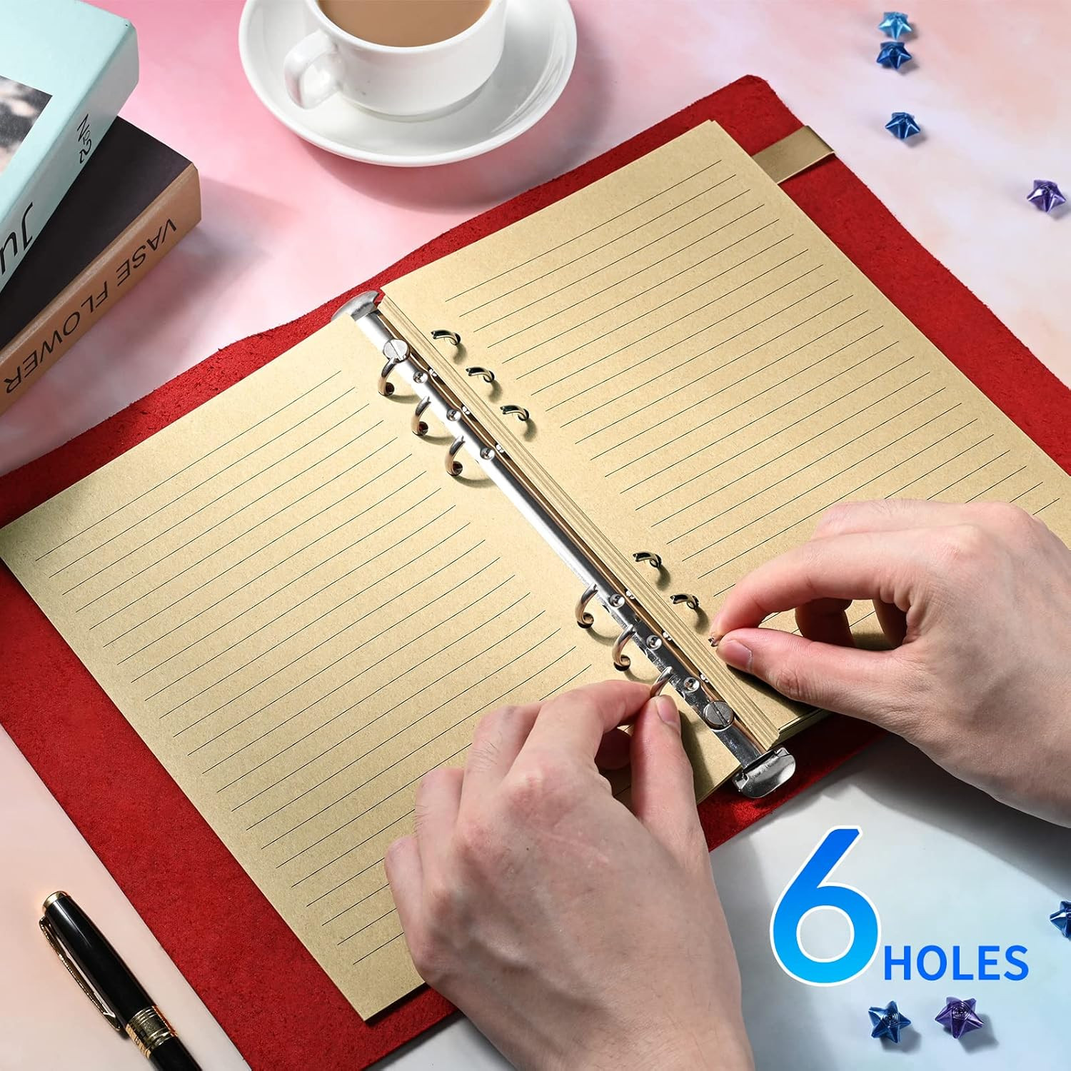 A5 Lined Vintage Refillable Paper, Retro A5 Binder Refills Paper for 6-Ring Bind