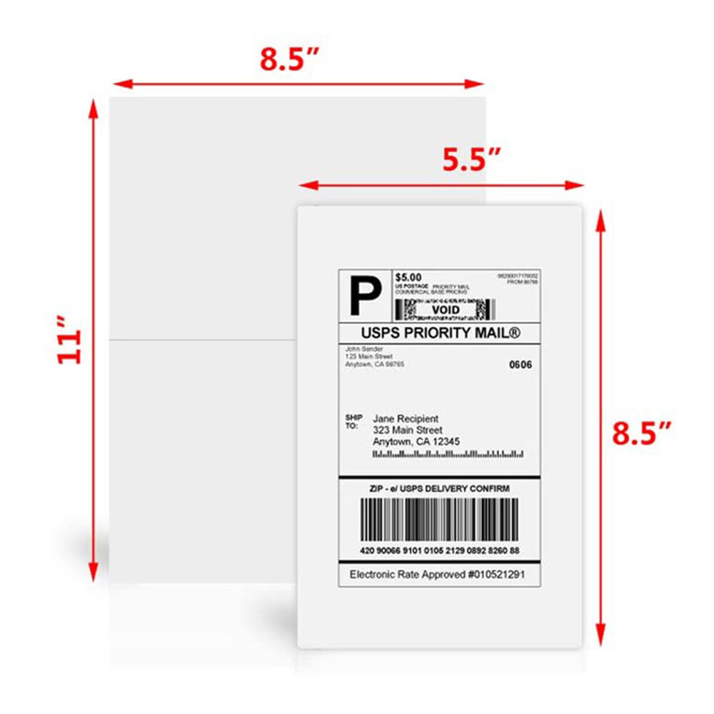 50-10000 Premium 8.5″x 5.5″ Half Sheet Self Adhesive Shipping Labels 2 Per Sheet