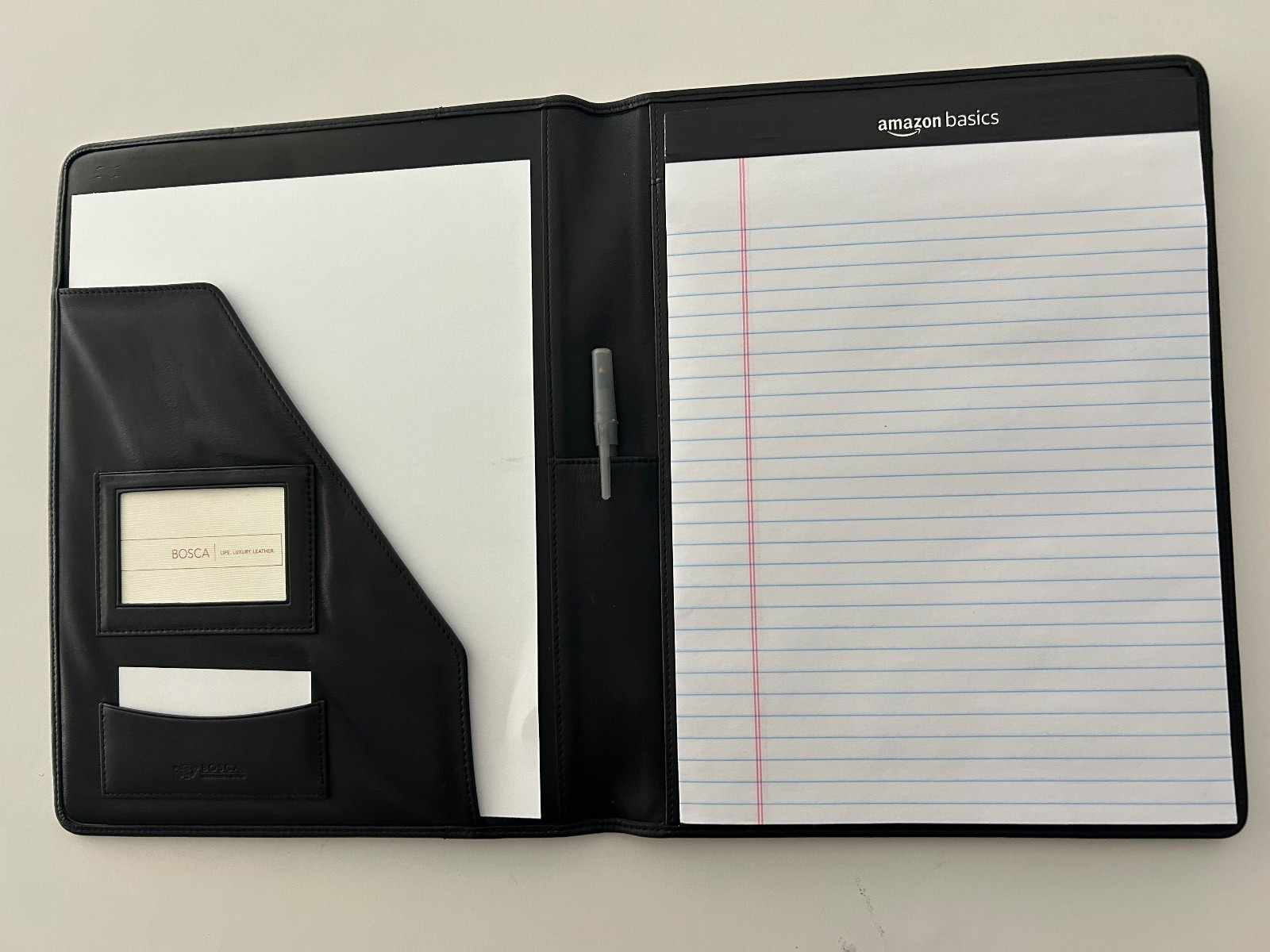 Vintage BOSCA Black LEATHER Organizer Notebook PORTFOLIO PADFOLIO Folder 9×12.5″