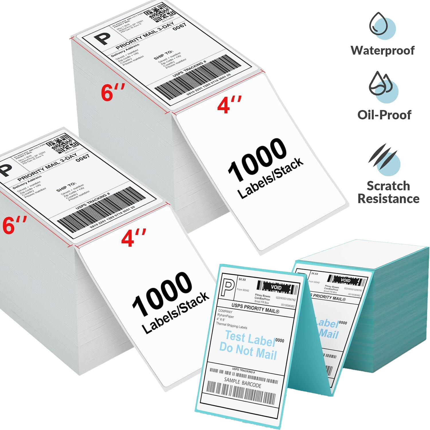 1000 4″ x 6″ Fanfold Direct Thermal Shipping Labels for Zebra & Rollo Printers
