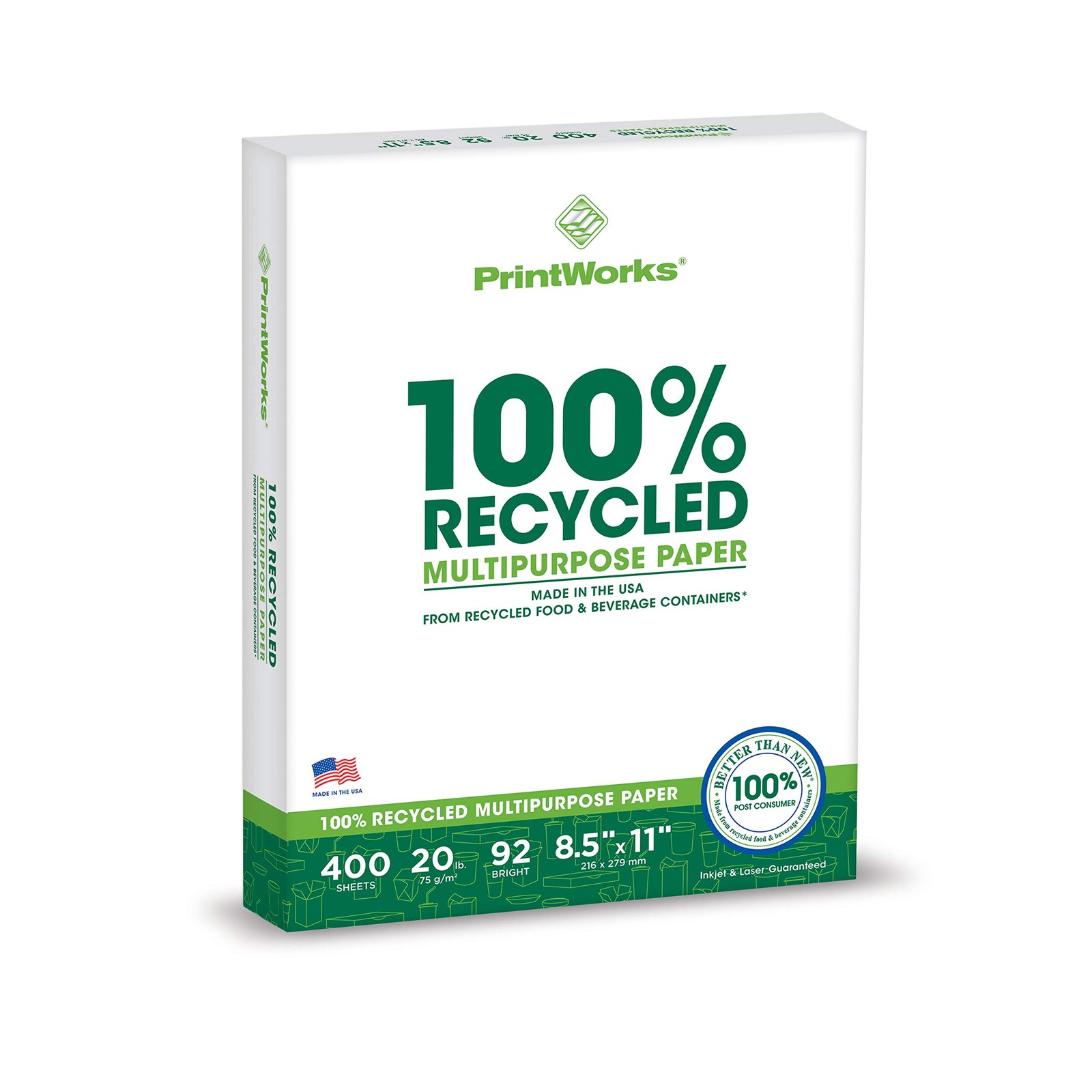PrintWorks 100% Recycled Printer Paper 8.5″ x 11″ White – 20 lb Copy & Multip…