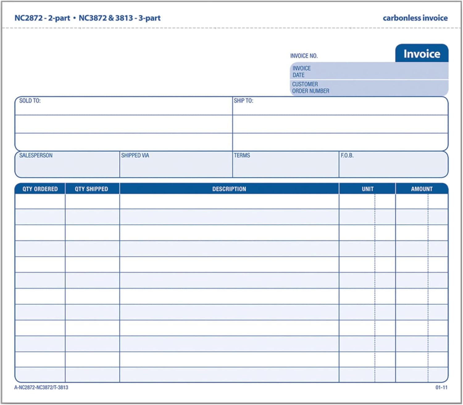 Invoice Unit Sets, 7.44 X 8.5 Inch, 3-Part, Carbonless, White/Canary/Pink, 50 Se