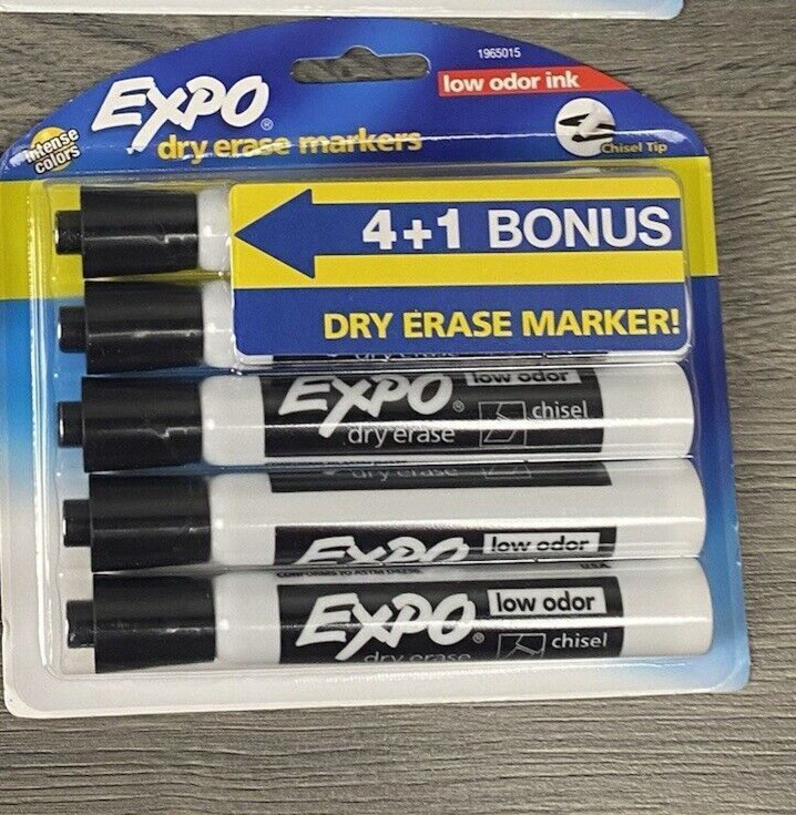 Expo Dry Erase Markers 5 Pack Chisel Tip Low Odor Ink Black