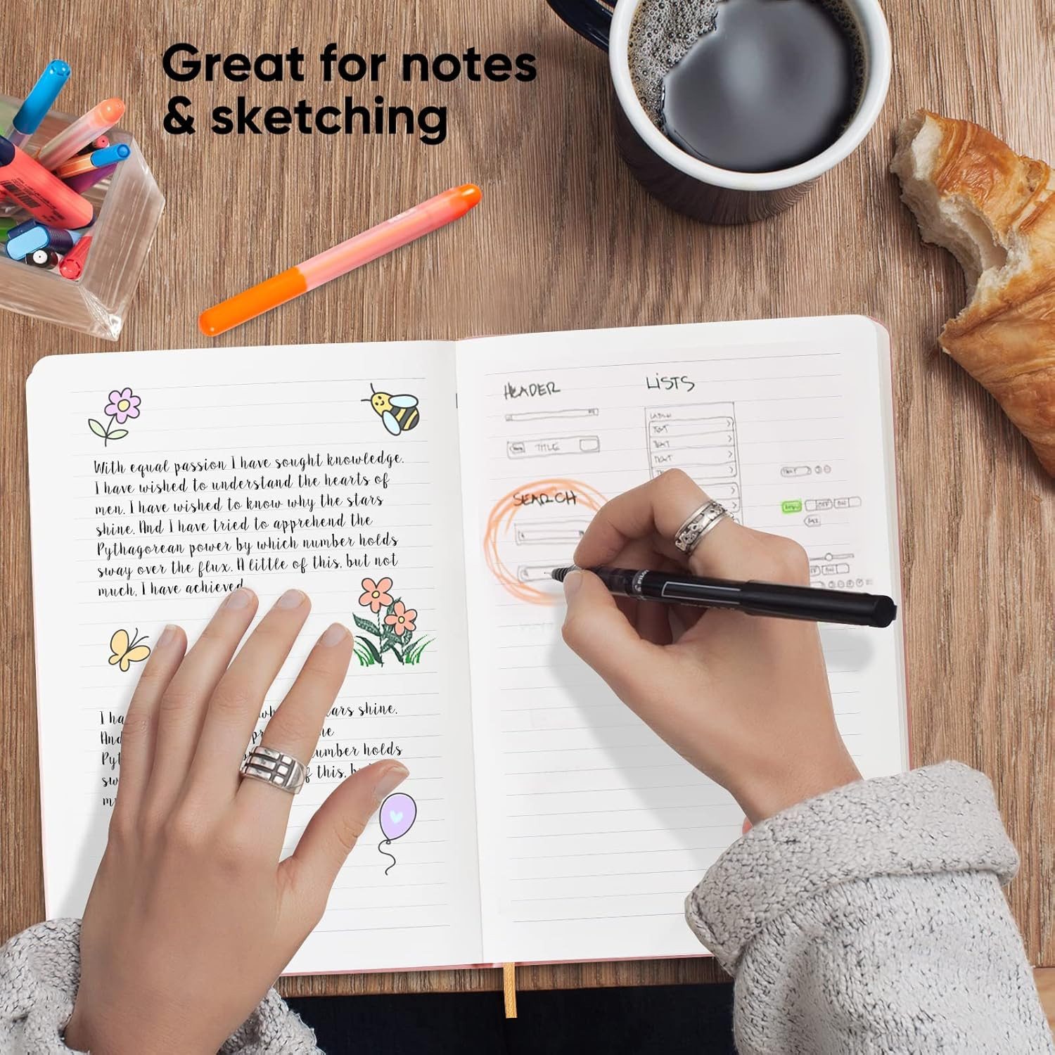 Notebook Journal, Lined Hard Cover,100Gsm Premium Thick Paper with Inner Pocket