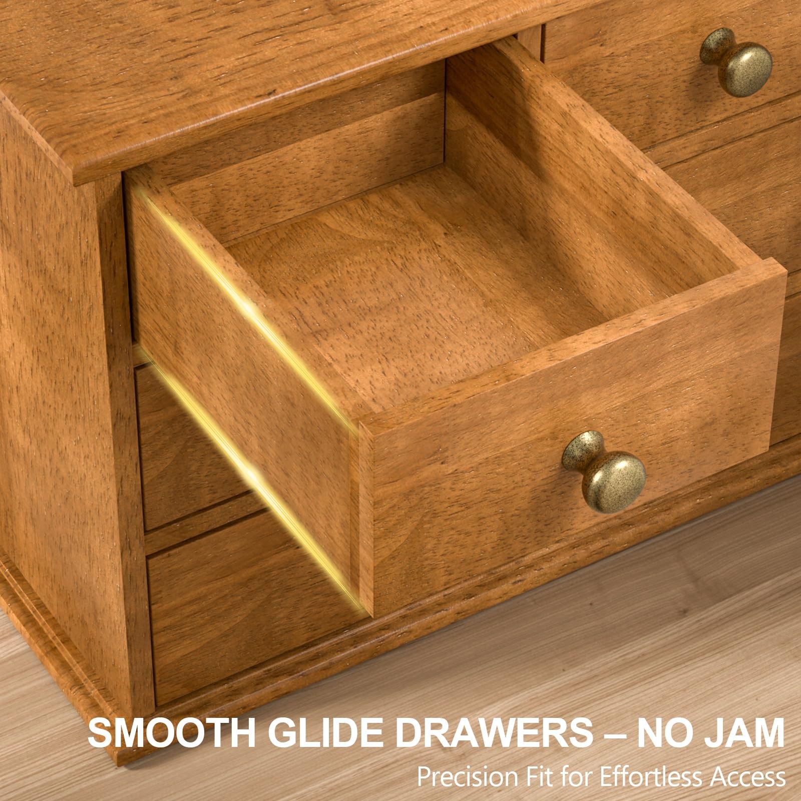 Oak Desk Organizer with Drawers, Durable Wooden Desktop Storage Box with Meta…