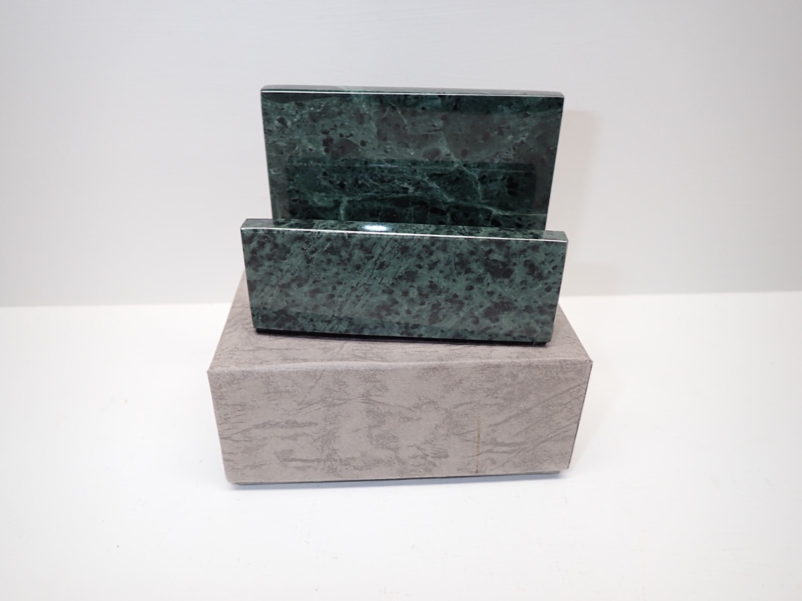 Business Card Holder for Desk Green Cut & Polished Marble Stone