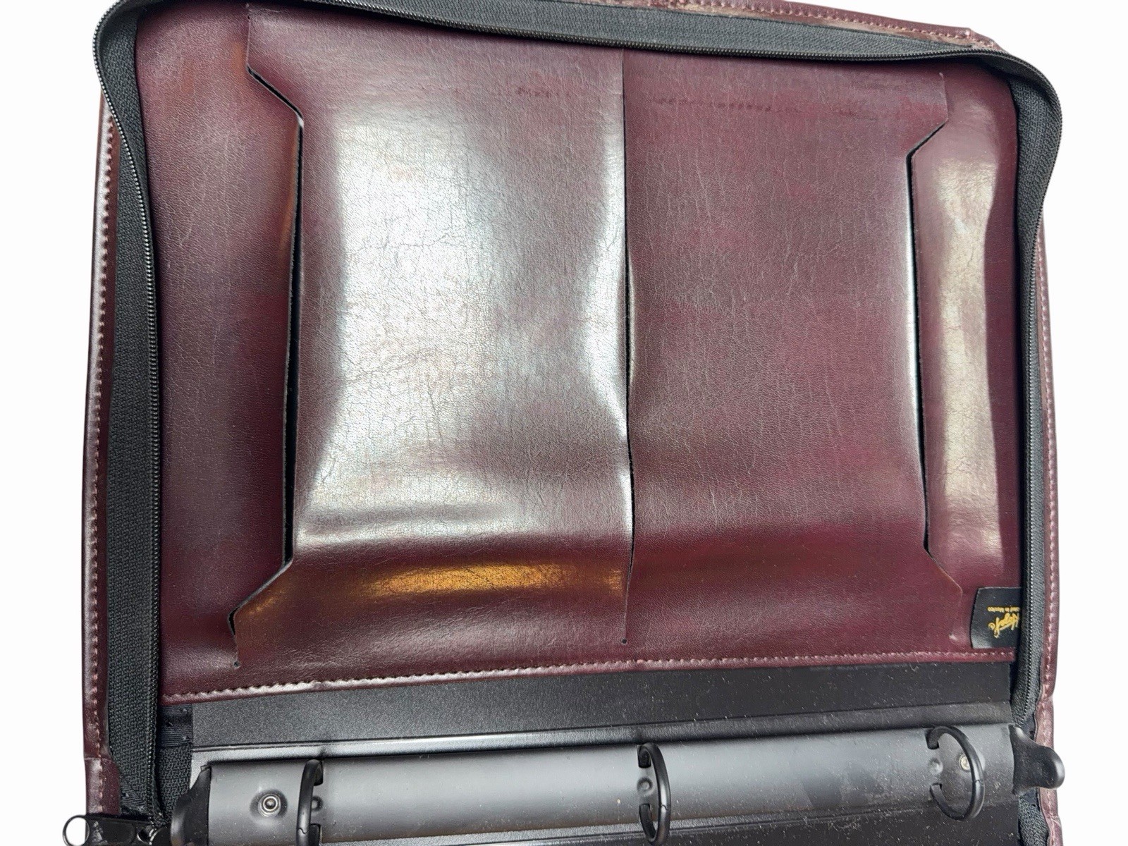 Vintage Burgundy Leather Portfolio Binder Organizer Zip Padfolio