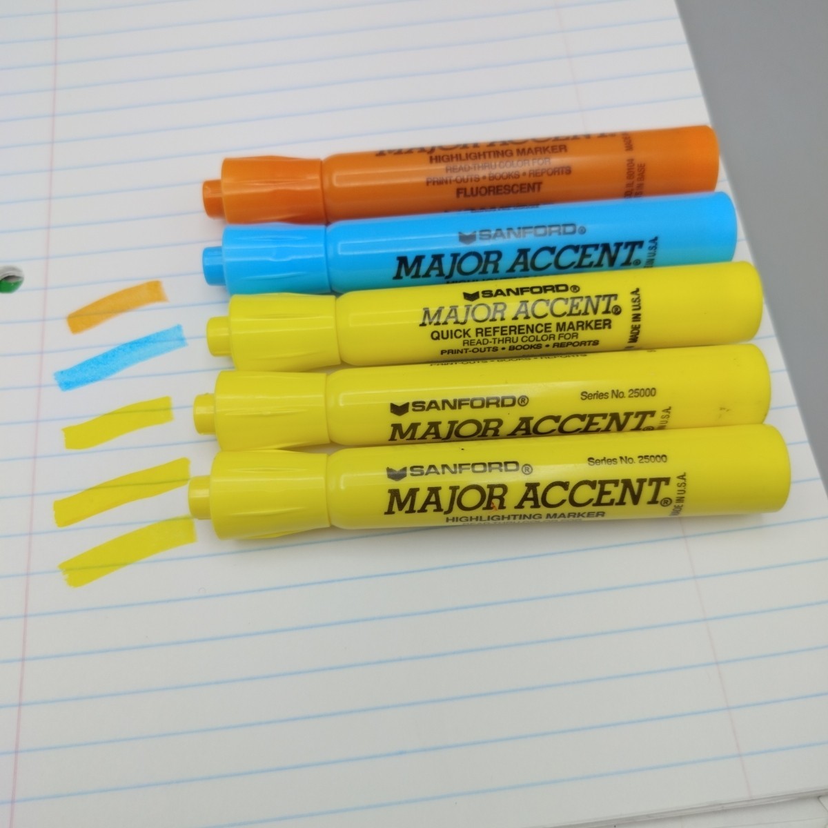Sanford Major Accent Highlighter Markers 5 Pieces Blue Orange Yellow Vintage