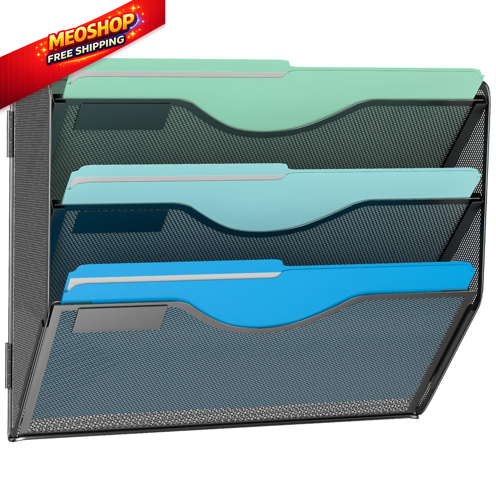 Gawerk 3 Tier Hanging Wall File Organizer, Mesh Mail Paper 3-T, Black