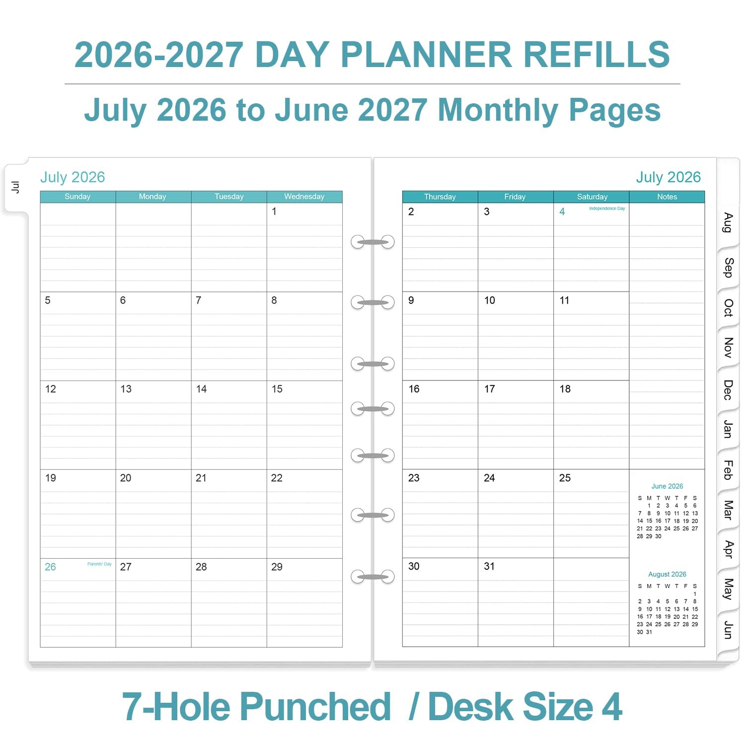 2026-2027 Planner Refills – One Page Per Day 5.8 inches X 8.3 inches, black