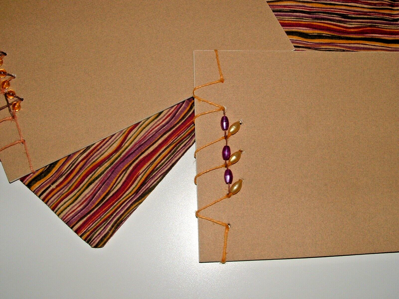 Blank Journal Notepad w/ Fold-Over Fabric Pouch (2), Hand-stitched Side-Bound