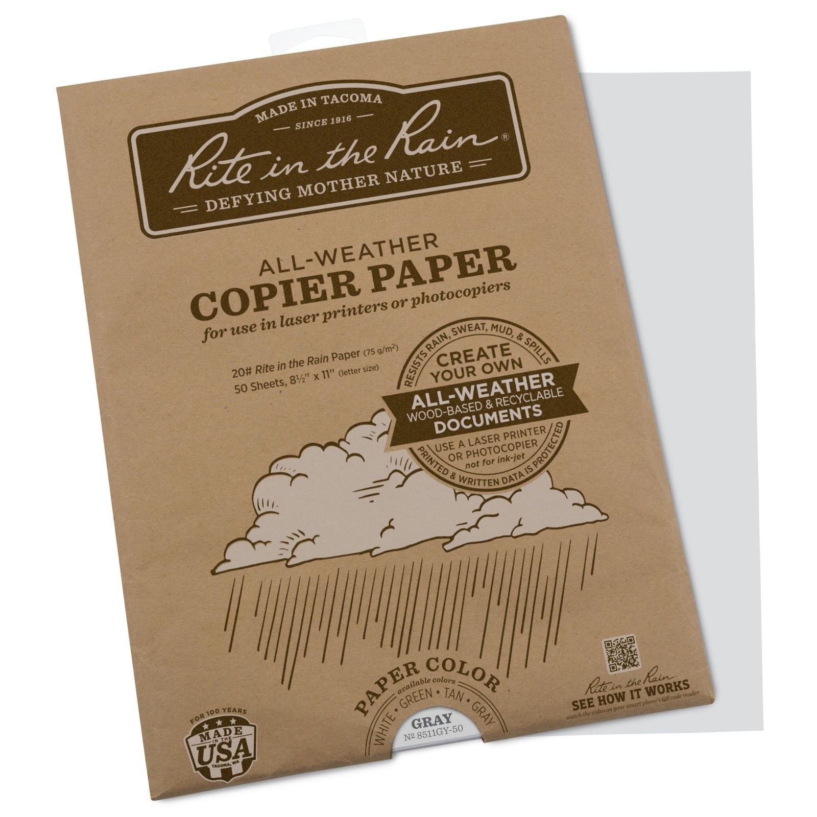 Weatherproof Laser Printer Paper 8.5 x 11 Inch 20 Gray 50 Sheet Pack Office