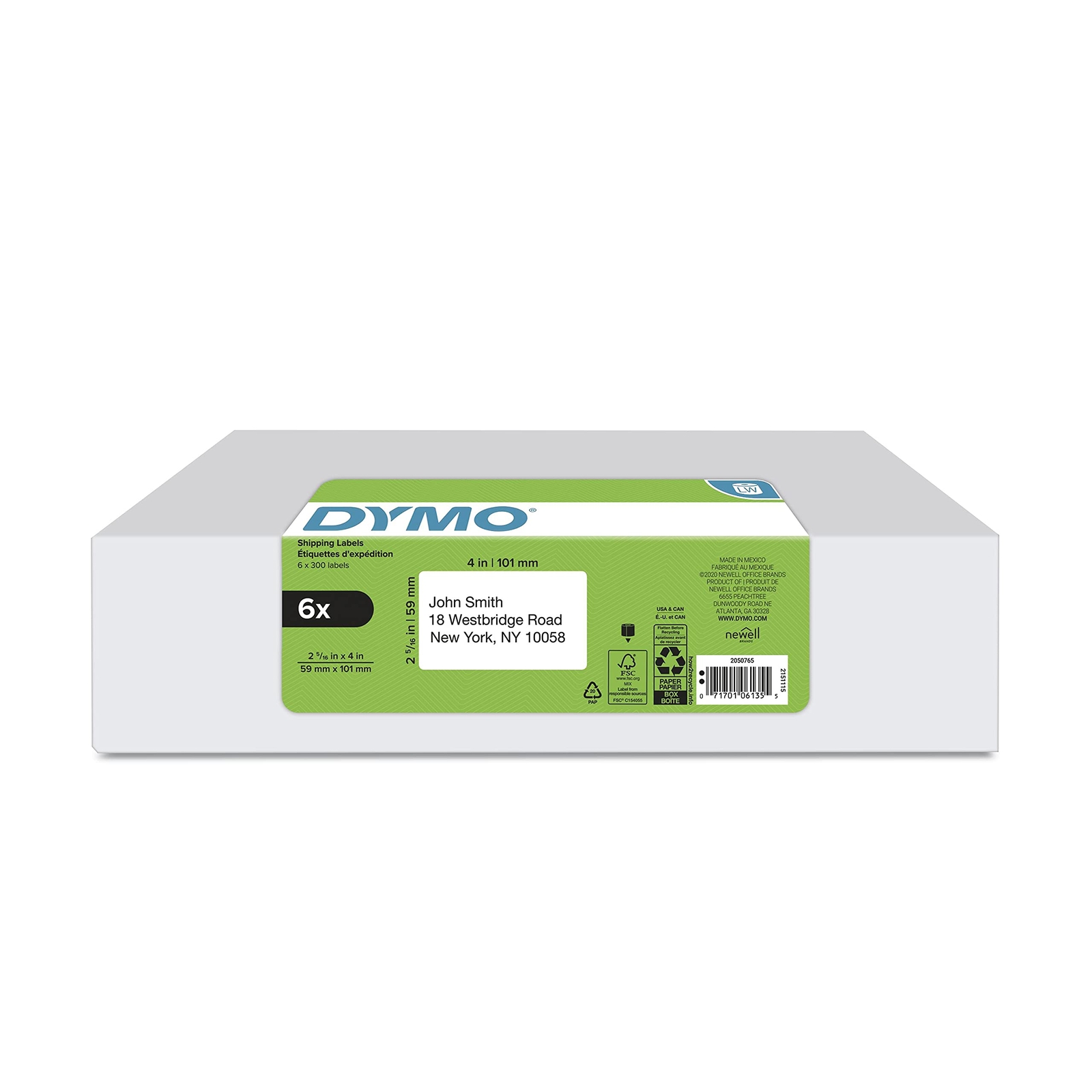 DYMO Shipping Labels 2 5 16 x 4 Inches 6 Rolls 1800 Self Adhesive Labels