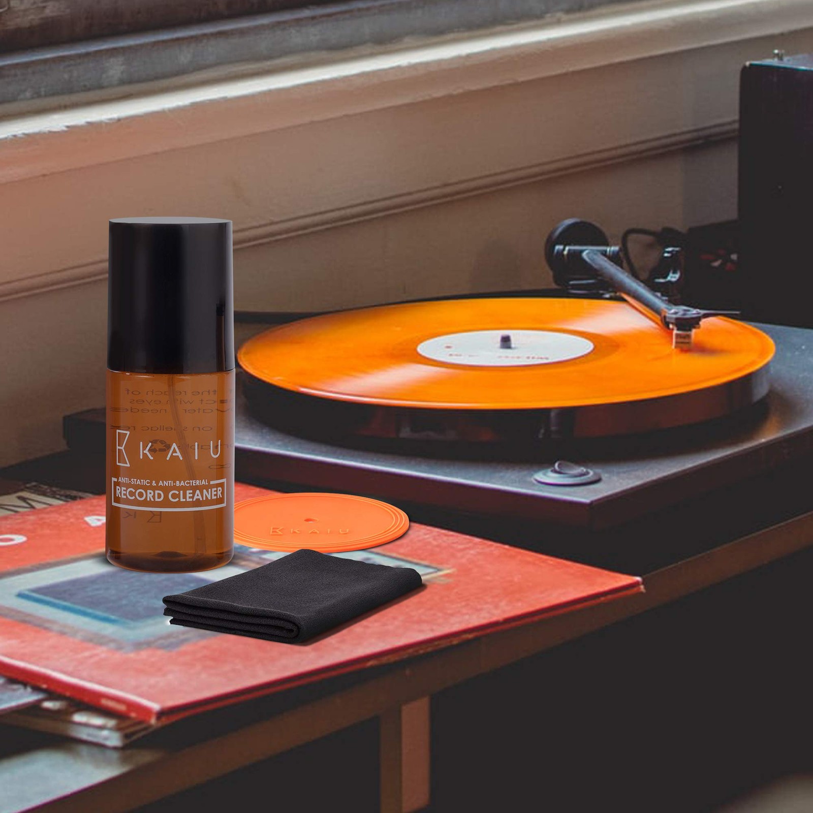 KAIU Vinyl Record Cleaning Kit- Anti Static 3-in-1 Kit, Reddish-brown