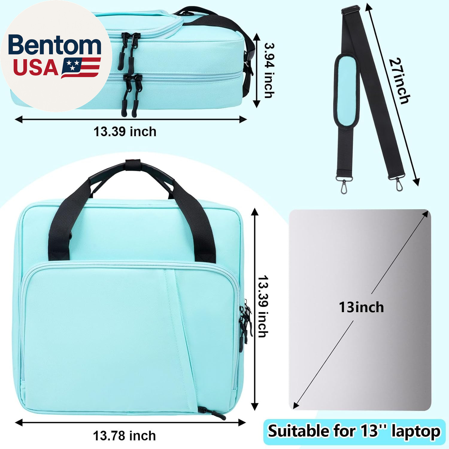 3 D-Ring Zipper Binder 2 Inch with Shoulder Strap, Waterproof Oxford Binder with