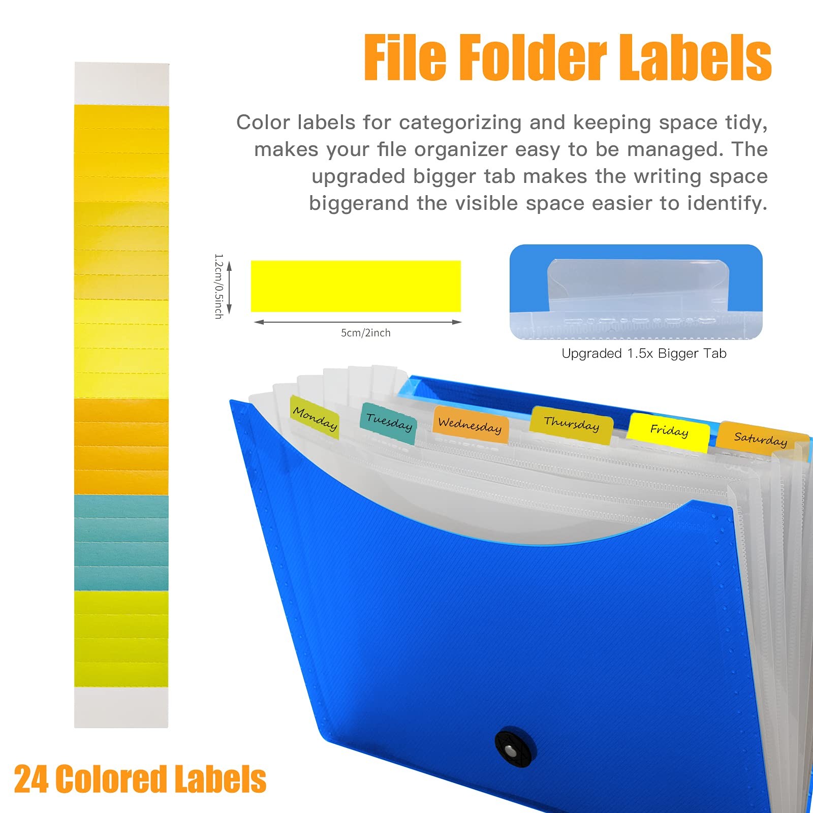 5 Pack 7 Pocket Expanding File Folder with Colored Tabs, A4 Multicolored
