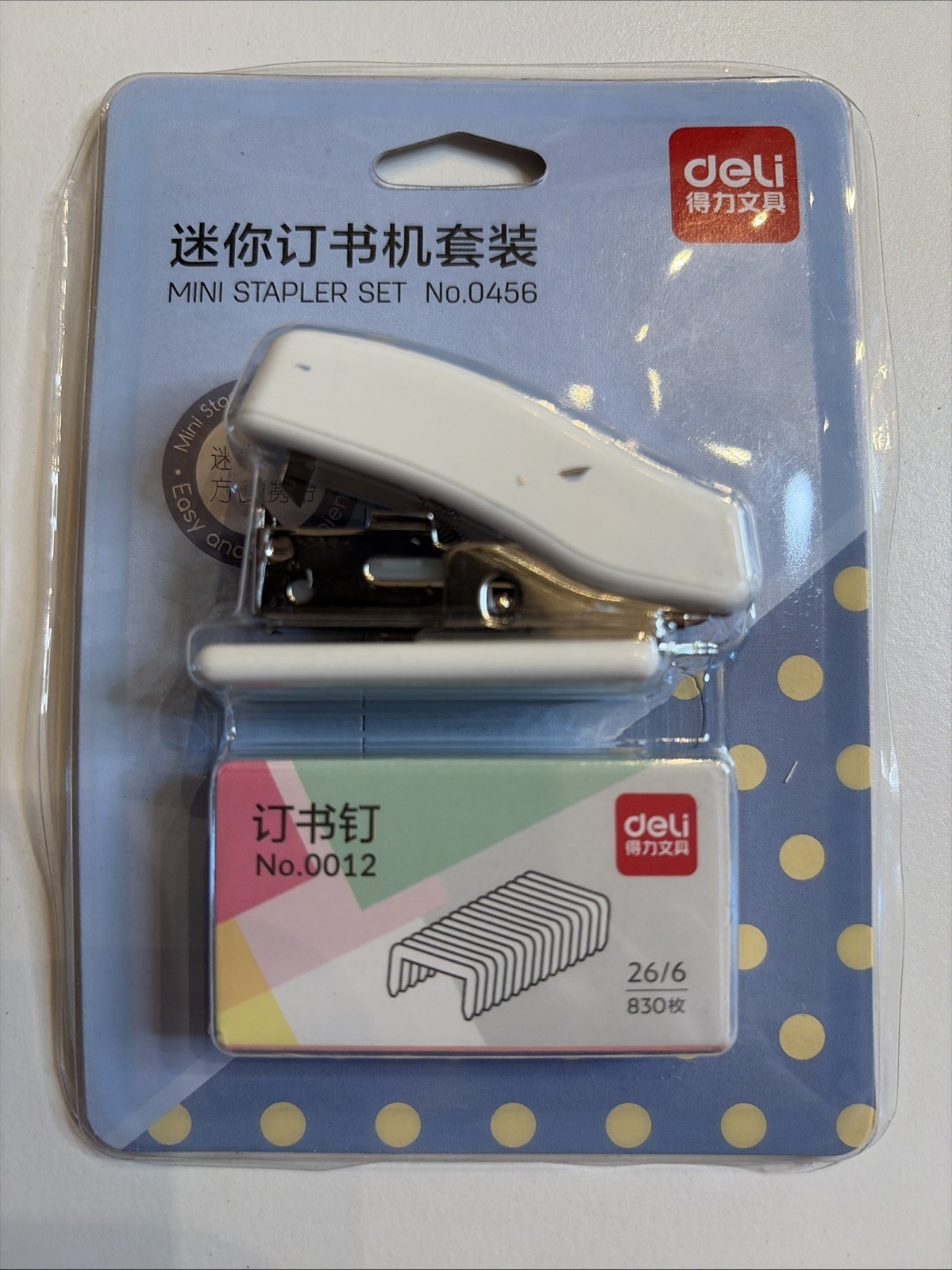 Dots Mini Stapler Set Blue Yellow White School College Office New Cute