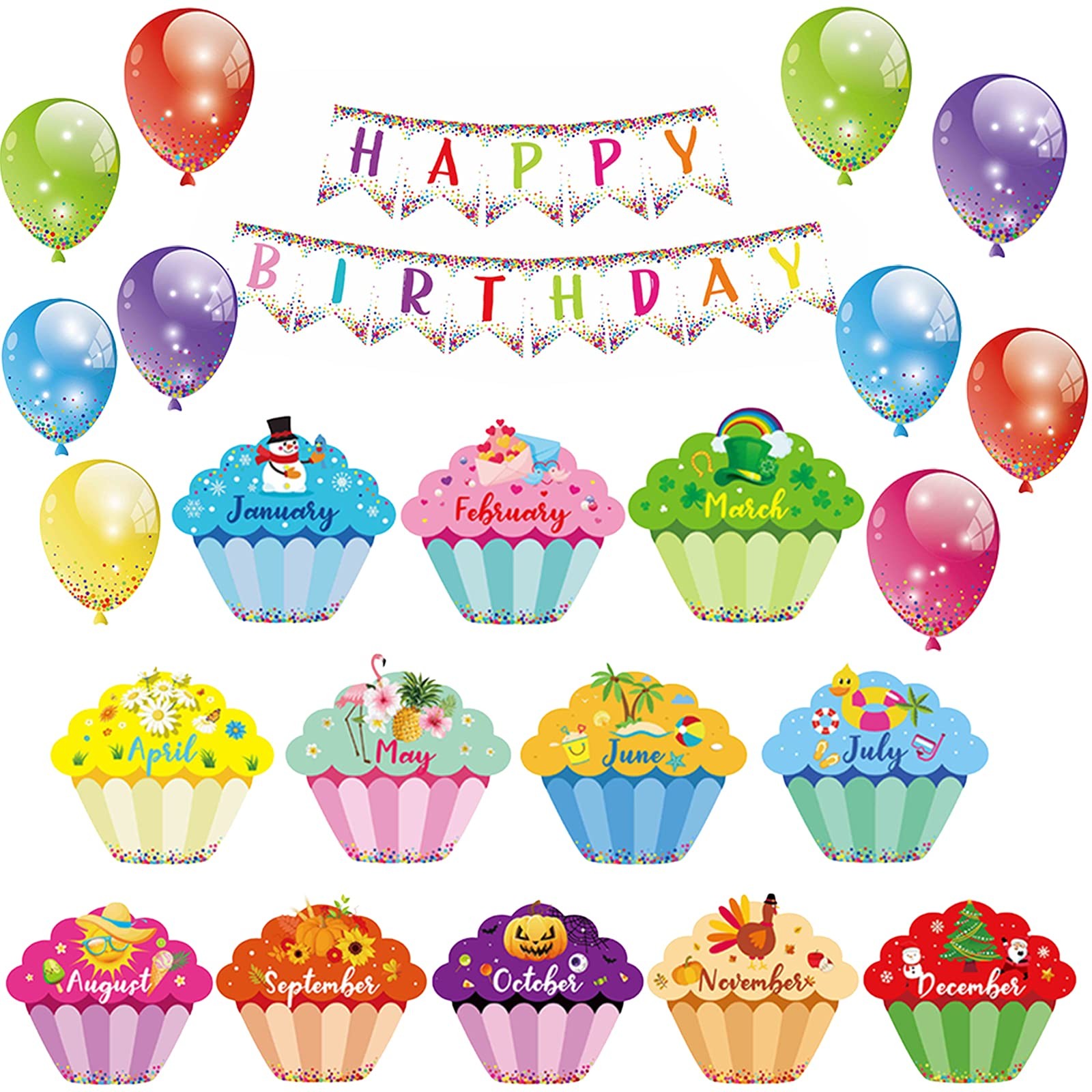 25 Pieces Happy Birthday Bulletin Board Decorations Set Colorful Multi Color
