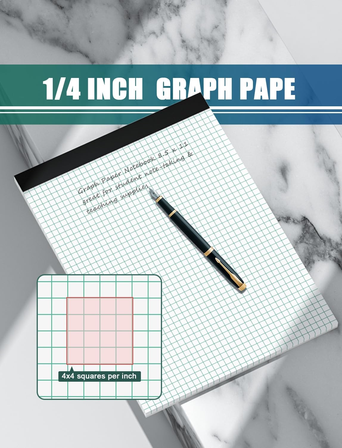 Graph Paper Pads 8.5 x 11, 4×4 Graph Ruled, 6 Pack 1/4 Graph Paper Notebooks