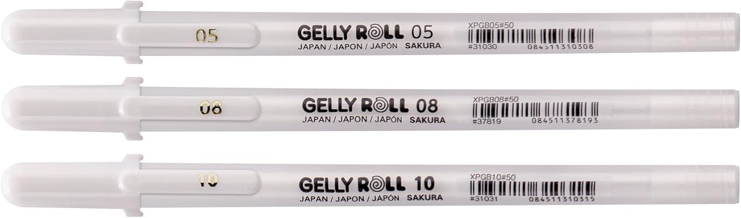 Gelly Roll Basic White Gel Pen Set of 3, Assorted Sizes | Opaque Pens for