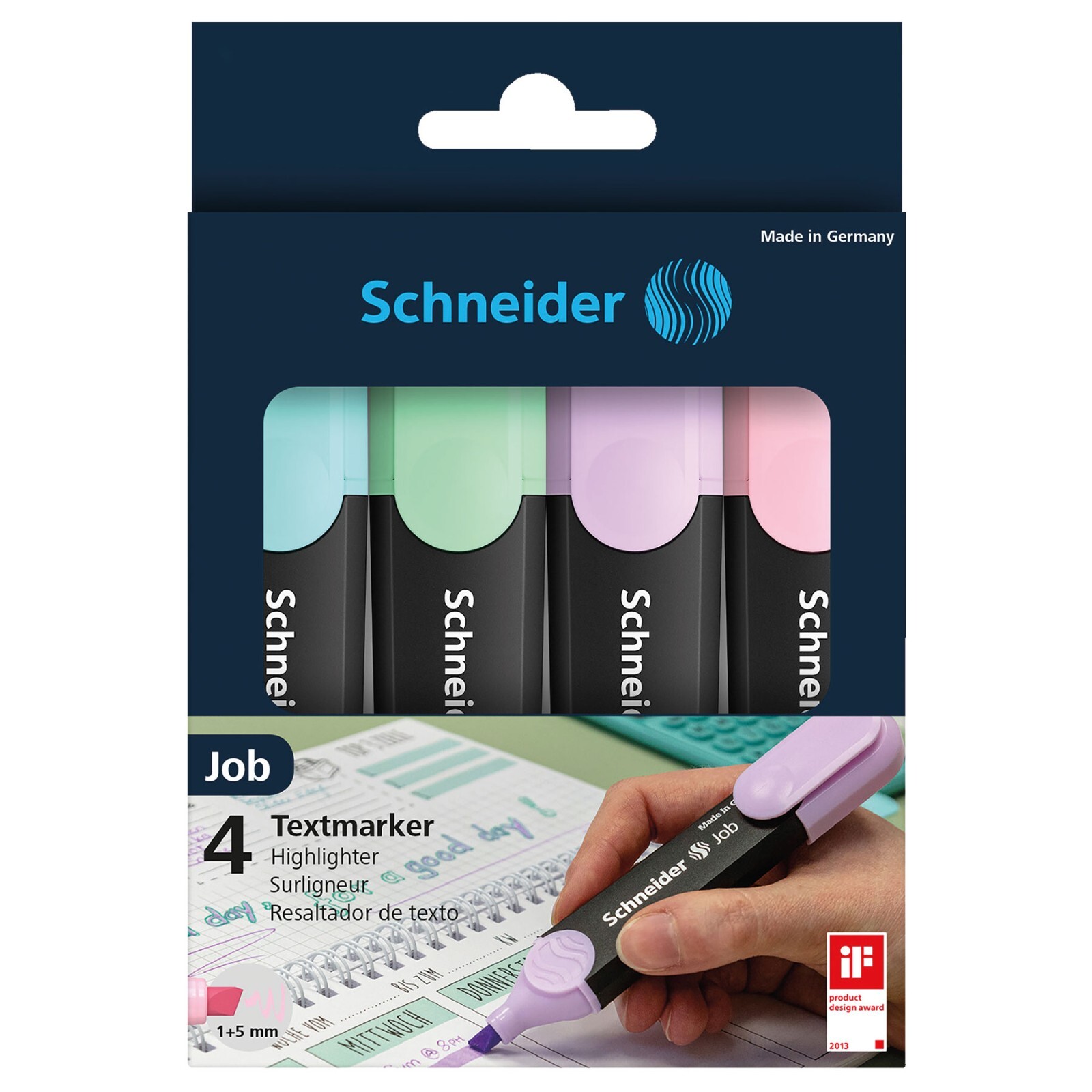 Schneider 115098 Job Pastel Highlighters Textmarker, 4-Color Set