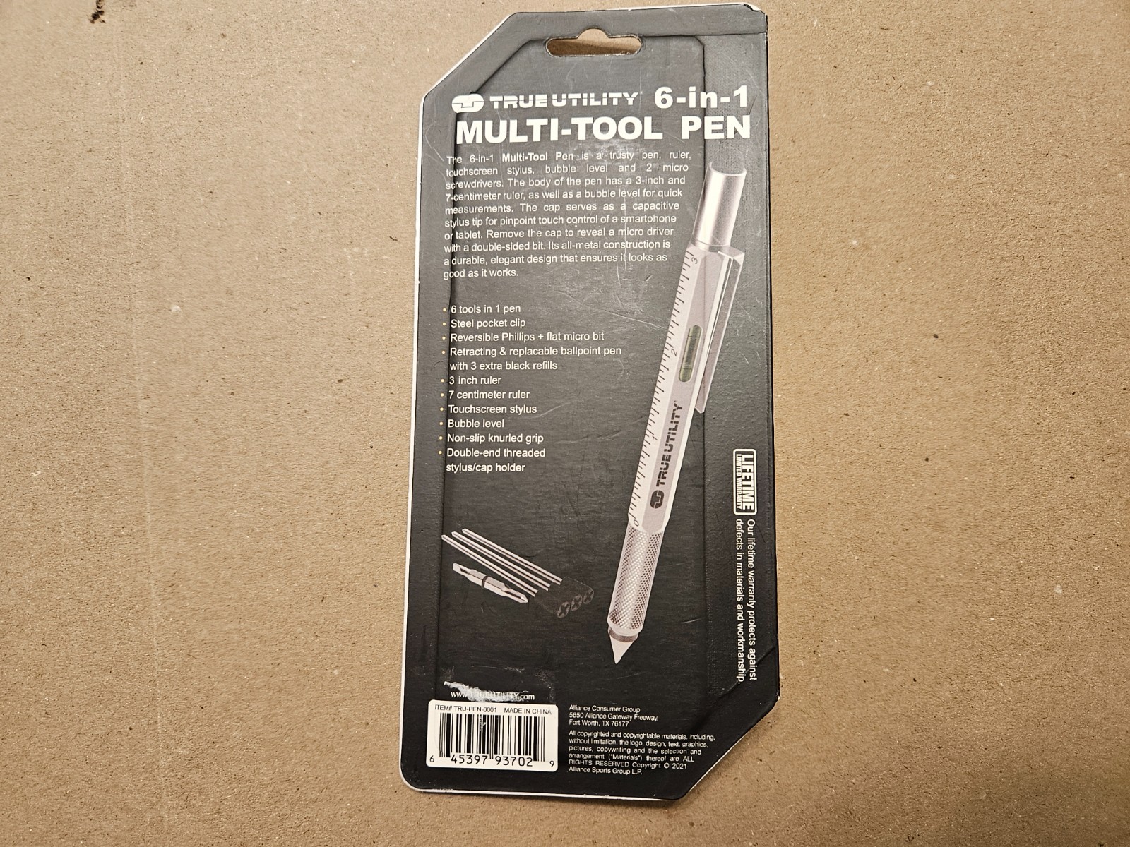 TRUE UTILITY 6-in-1 Multi-Tool Pen Stylus Ruler Level Screwdriver 3 Ink Refills