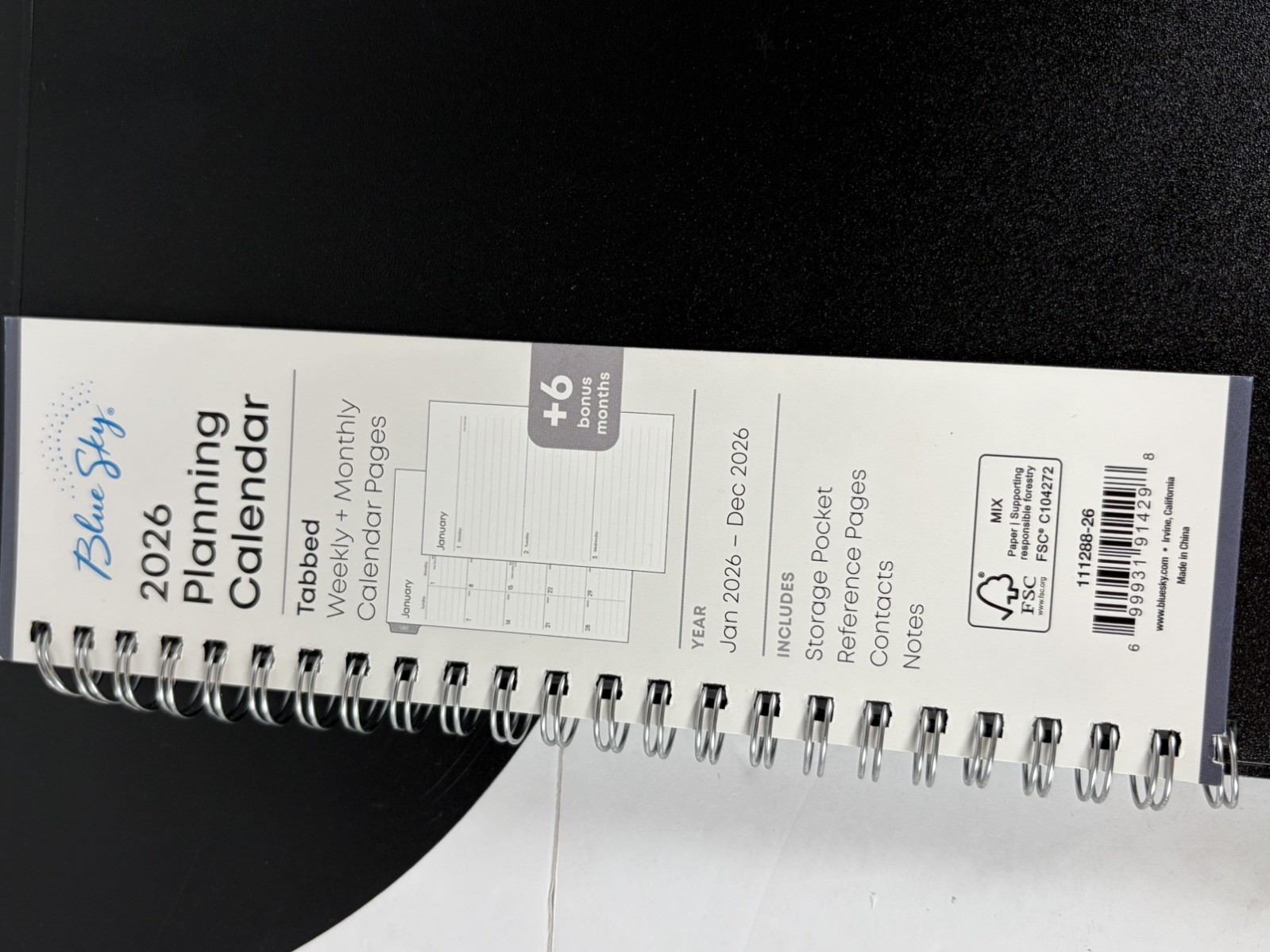 Blue Sky 2026 Calendar Planner Monthly New Year Fashion Black-SALE