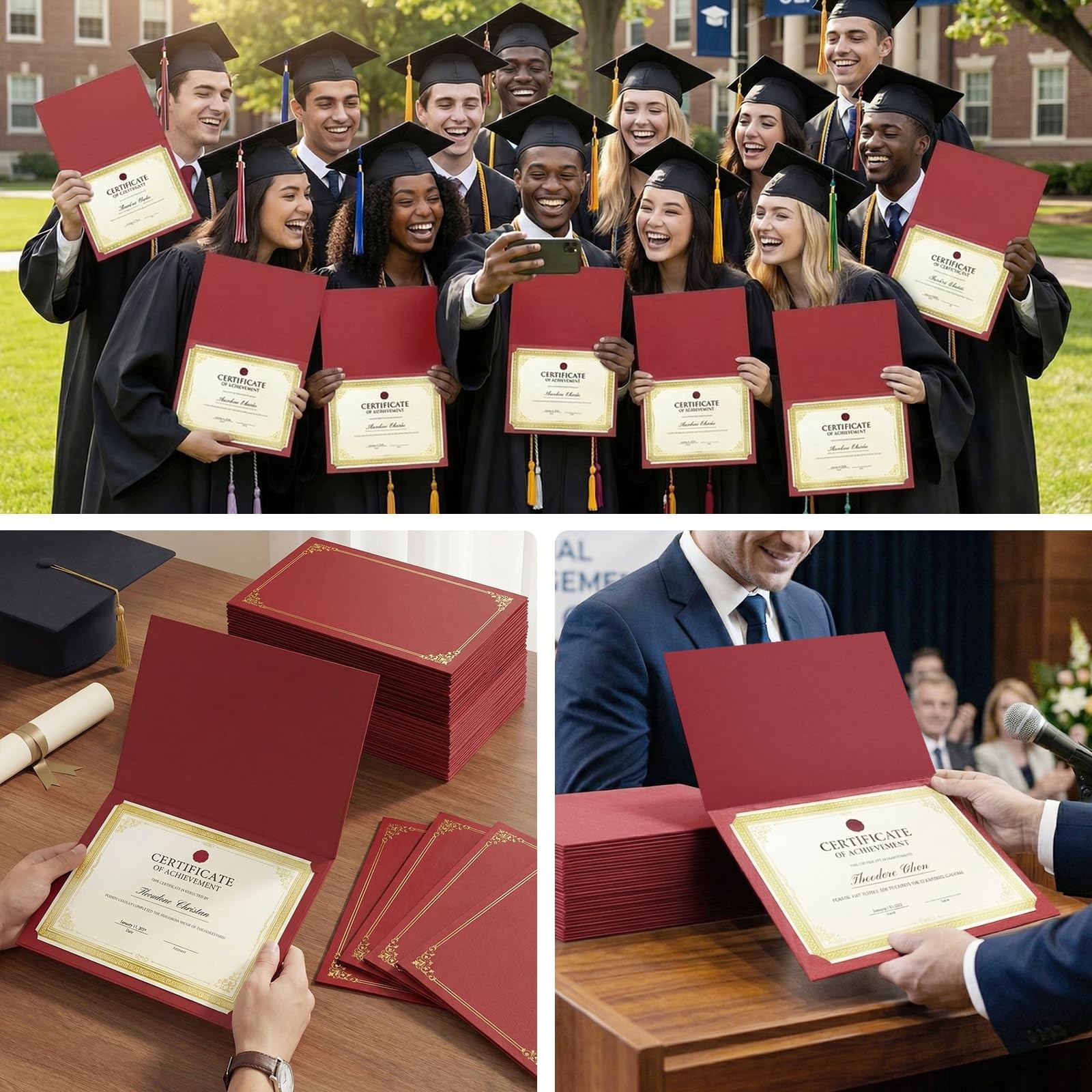 Certificate Holders(Burgundy, 30 Packs), Diploma Covers Gold Foil Border, for Le