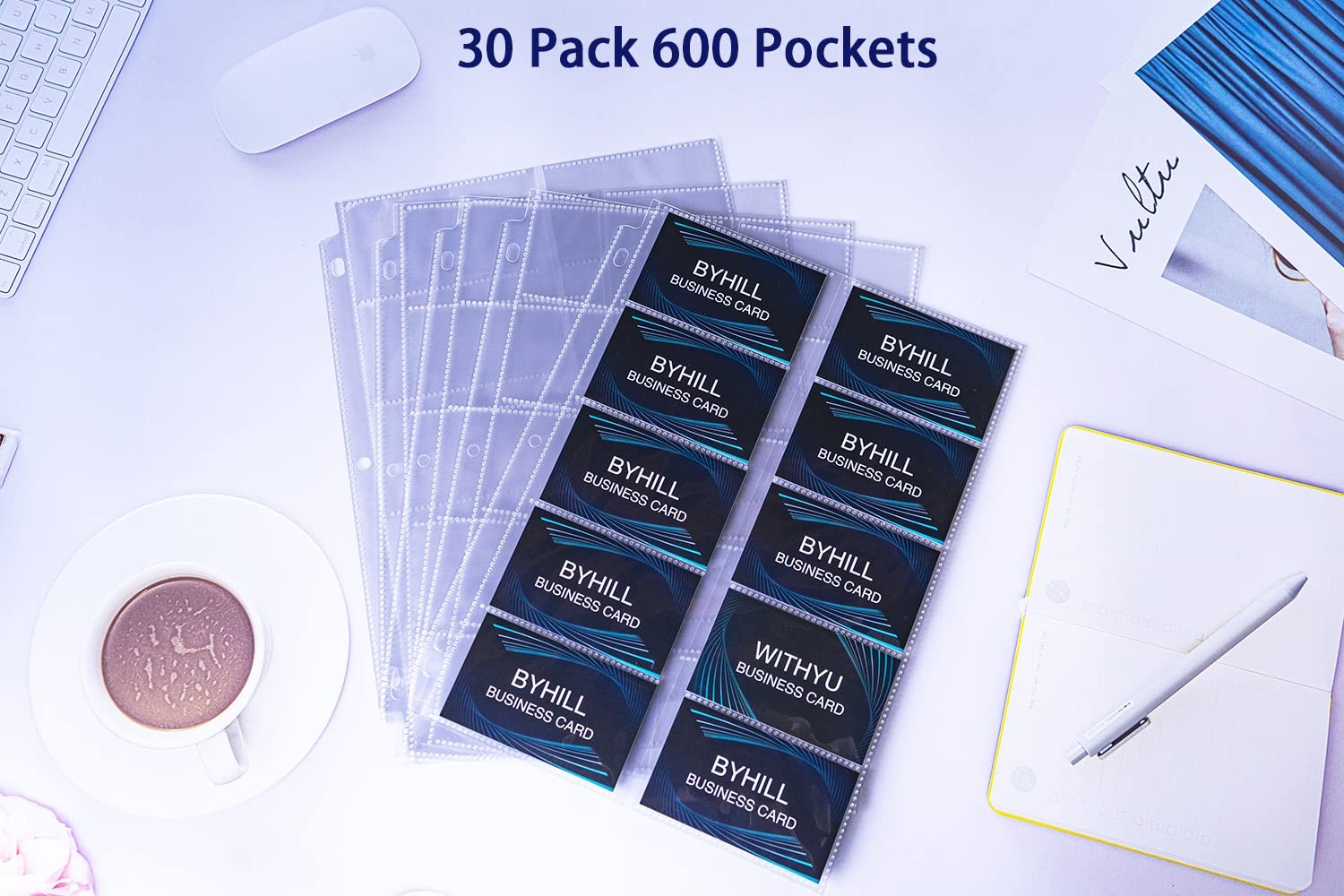 30 Pack 600 Pockets Business Card Sleeves Binder Sheets, Ultra-Clear Business…