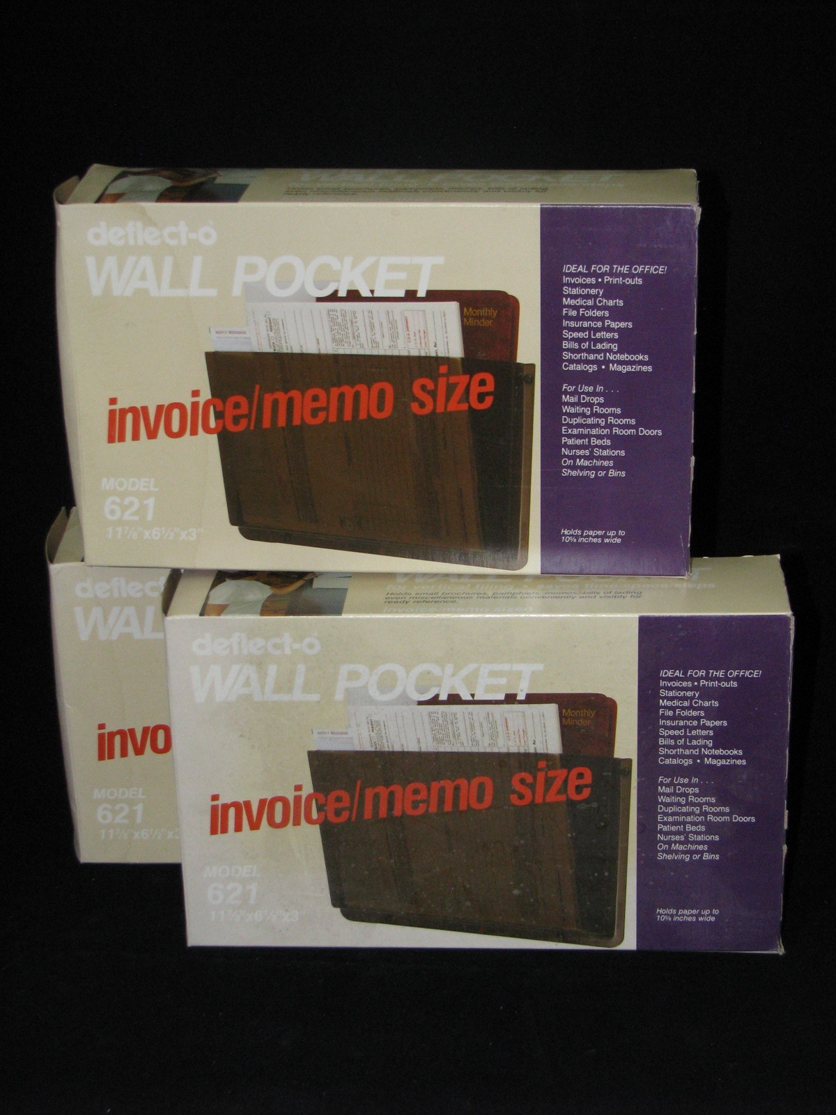 Deflect-o Lot of 3 Memo Wall Pockets 62102 Smoke 11 7/8″x 6 1/2″x3″ Deflecto