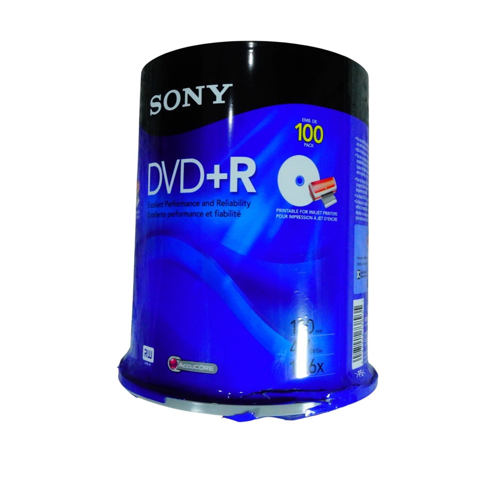 Sony DVD+R 100 Pack Recordable Black DVD 120 min 4.7gb 1-16x NEW SEALED