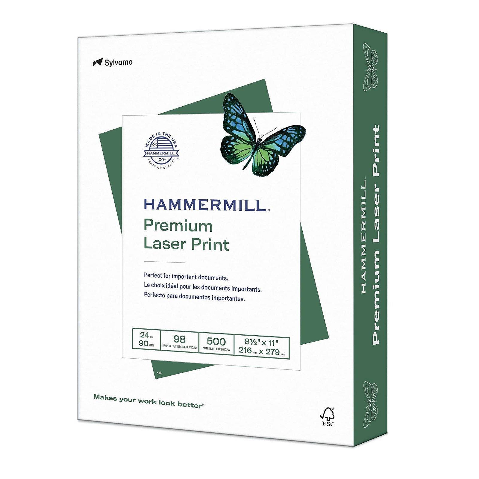 Premium Laser Printer Paper 24 lb, 8.5×11, 500 Sheets, 98 Bright, USA Made