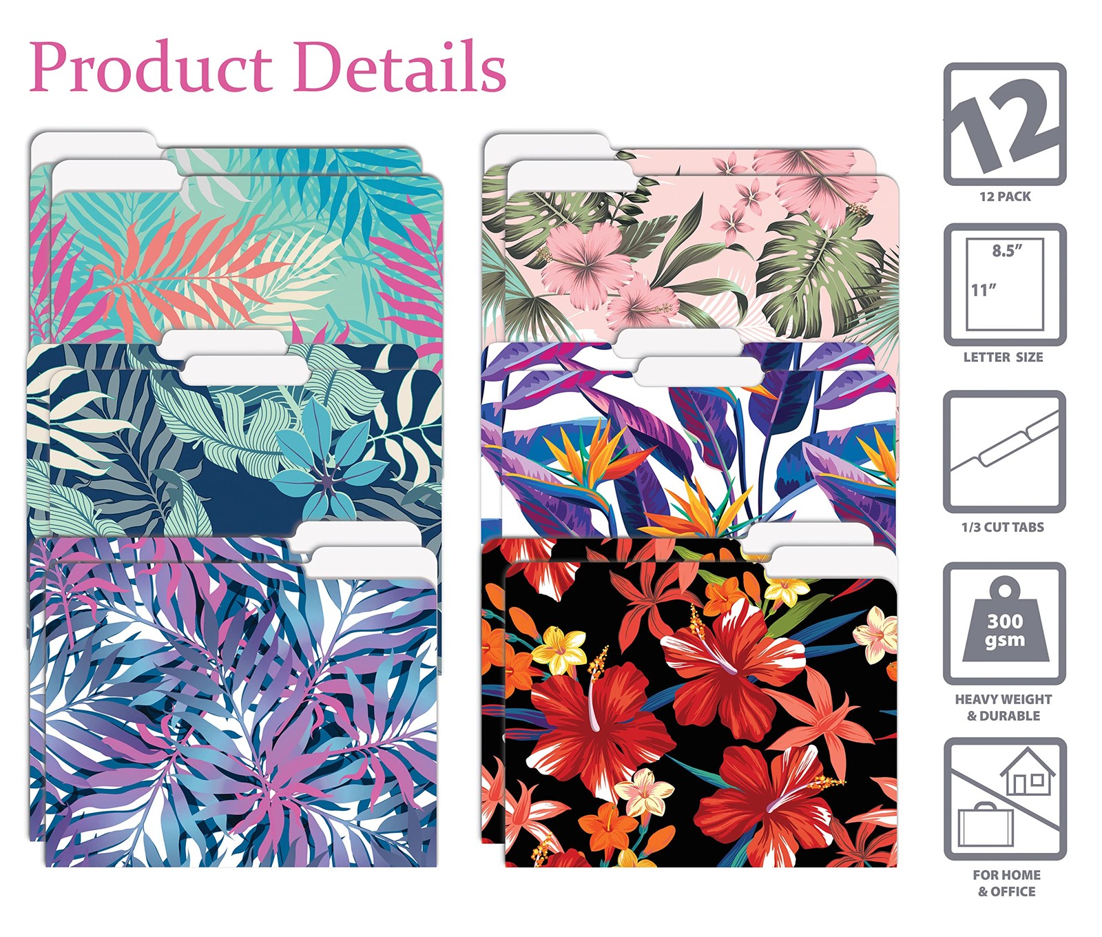 Better Office Products Decorative File Folders, 12 Pack, 6 Unique Designs, He…