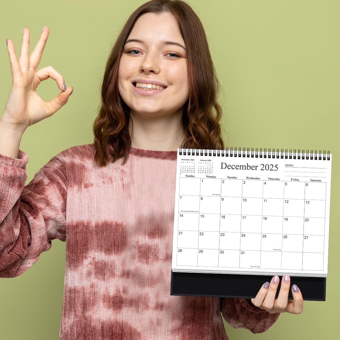 Desk Calendar 2026 – Runs January 2026 until June 2027 – 6″ x 8″, Black