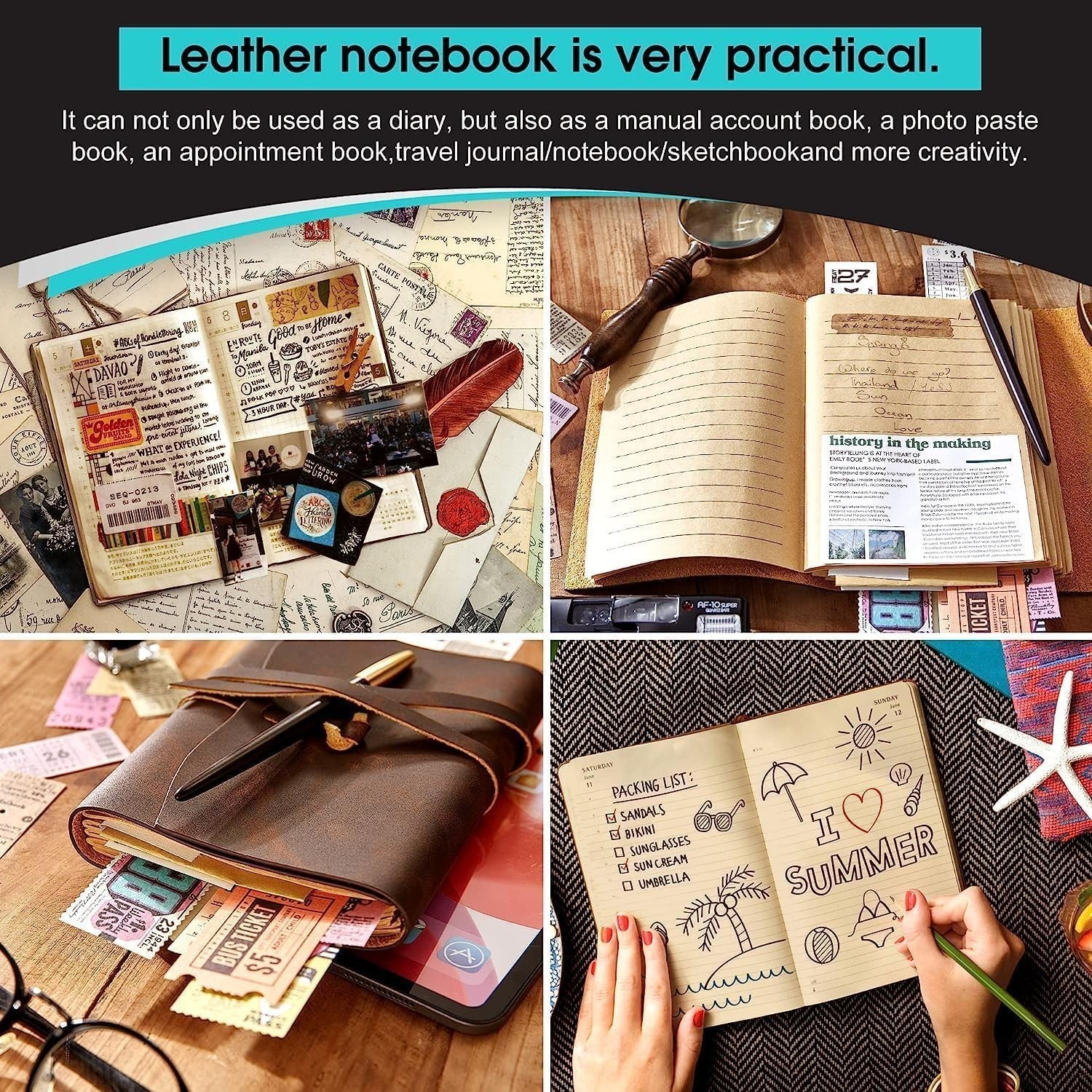 Leather Journal Notebook – Genuine Leather Journals for Writing 8×10 Inches, …