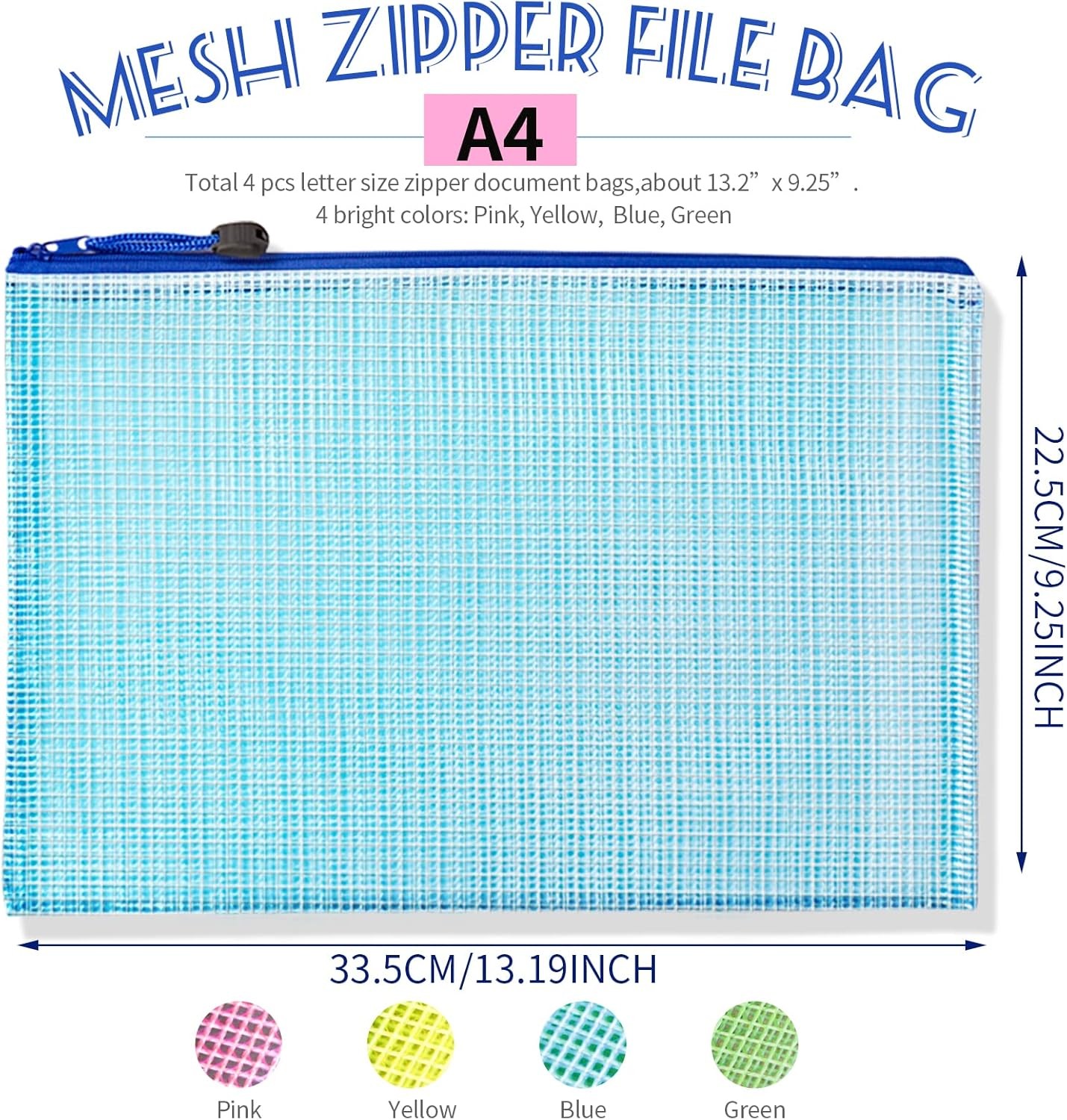 LEOBRO Mesh Zipper Pouch Bags, 13.2″x 9.2″ Pouch, 4 pcs Multi-color