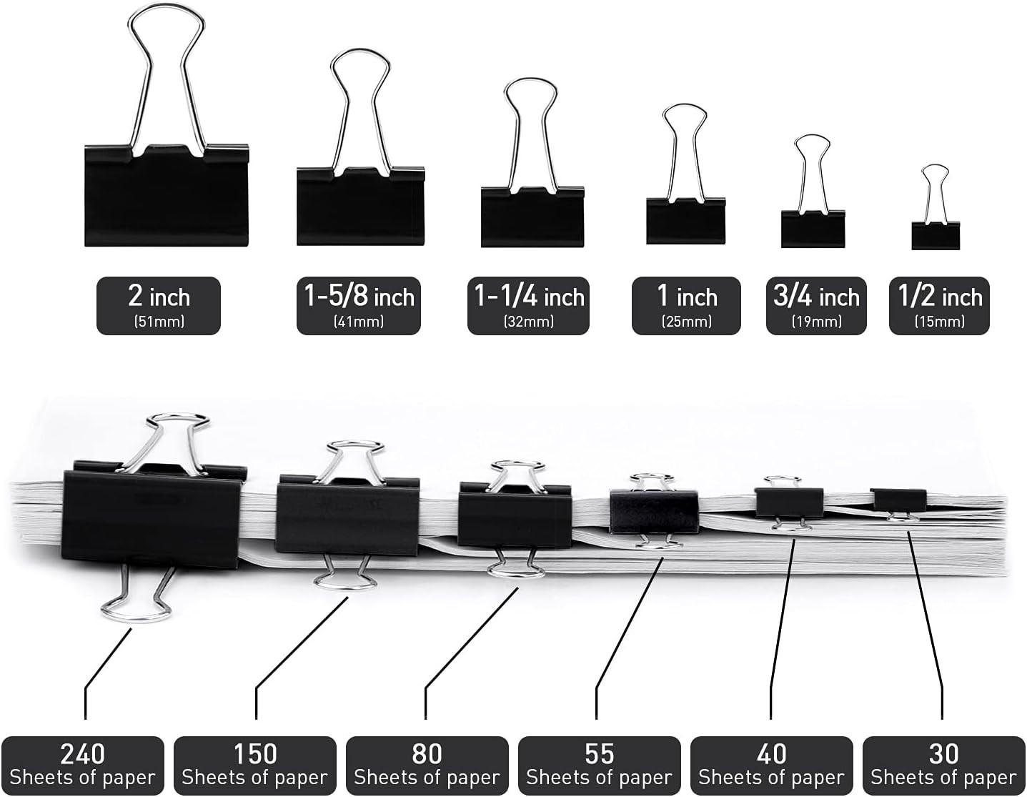 Small Binder Clips, 48 Pack, 3/4 Inch, Standard 19mm, 0.75 Inch Black-48 Pcs