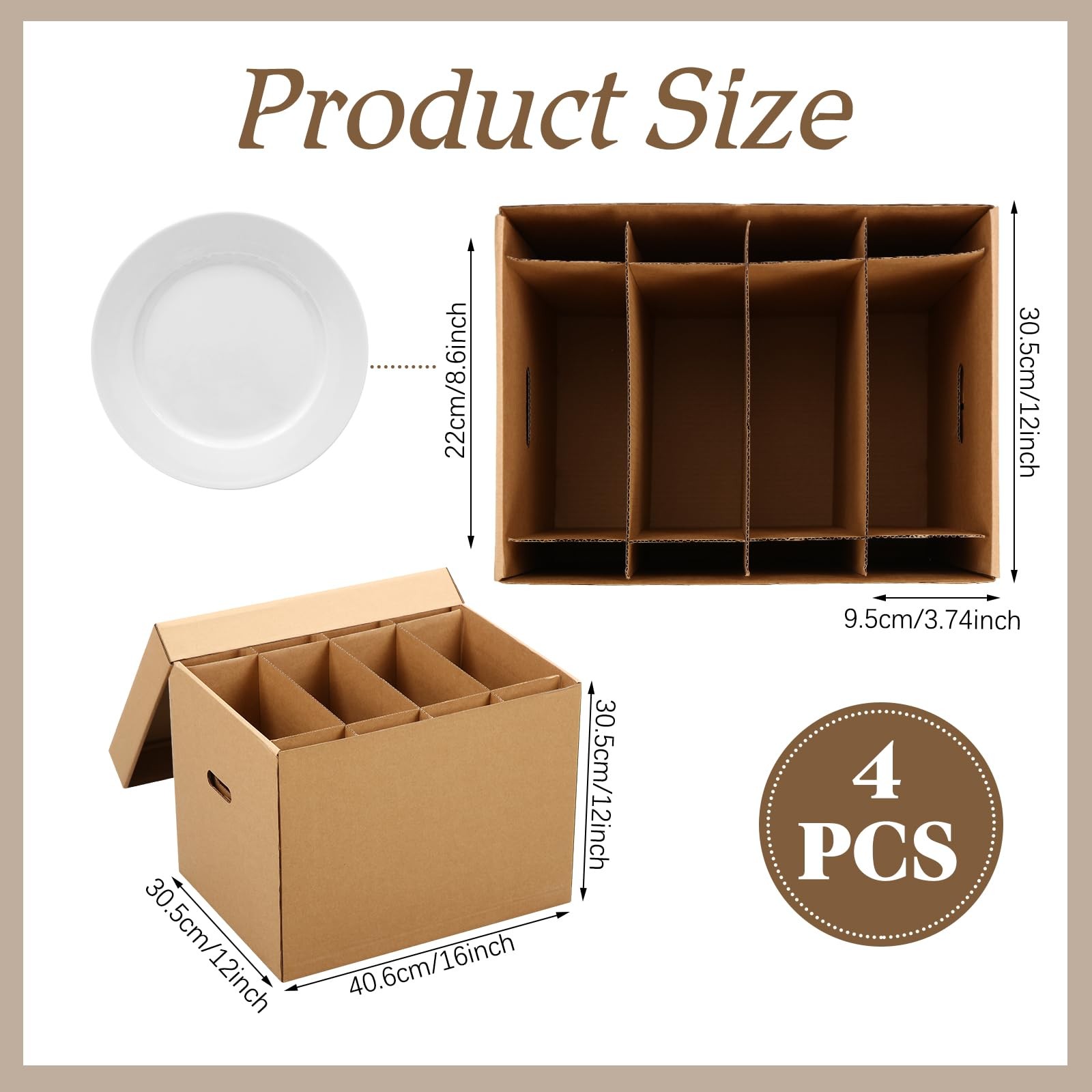 4 Pack Large Dish Packing Boxes for Moving with Divider 16 x 12 x 12 Inch Kit…