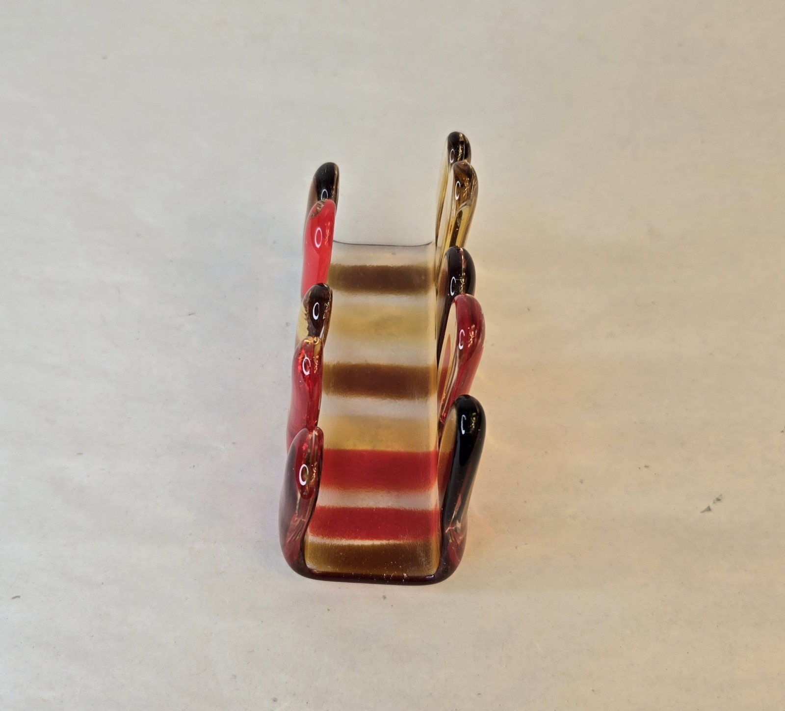 Handblown Glass Business Card Holder Warm Tones Red Orange Yellow Signed LUCIA