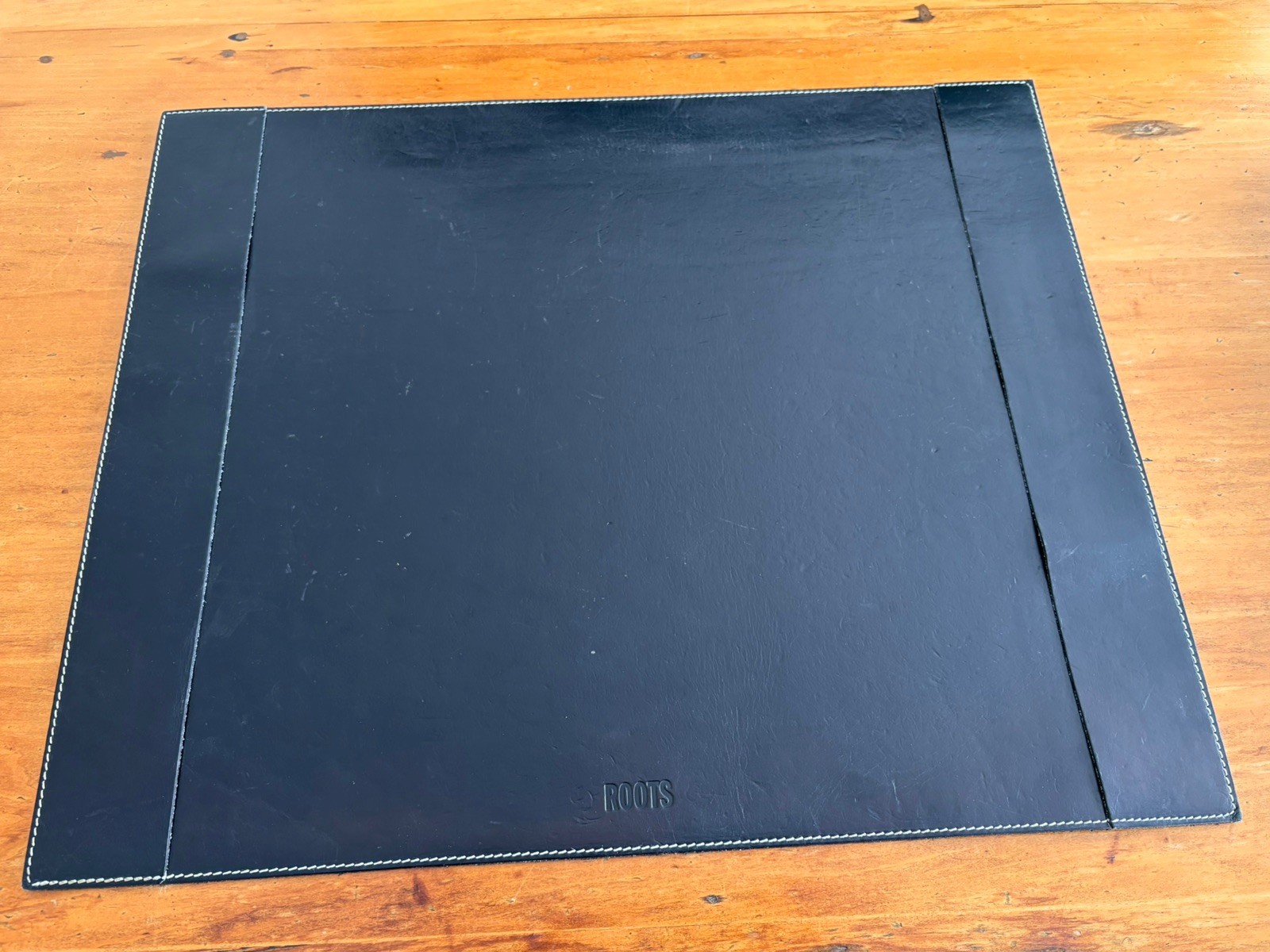 Vintage Desk Pad Blotter Black Leather Roots Canada 22 x 18