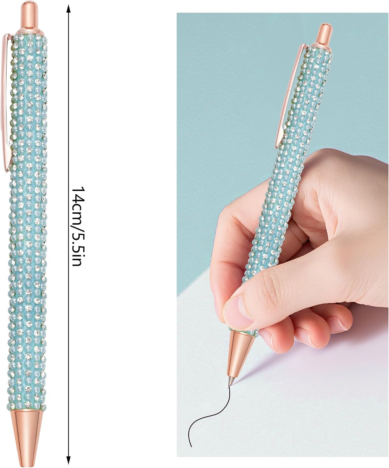 6Pcs Fancy Pens Glitter Cute Fun Pretty Rhinestones Metal Retractable Ballpoint