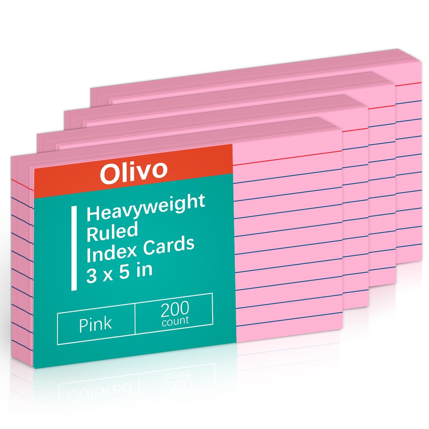 Pink Lined Index Cards 3×5 Ruled Note Cards 200 Count, 180 GSM Heavy Weight