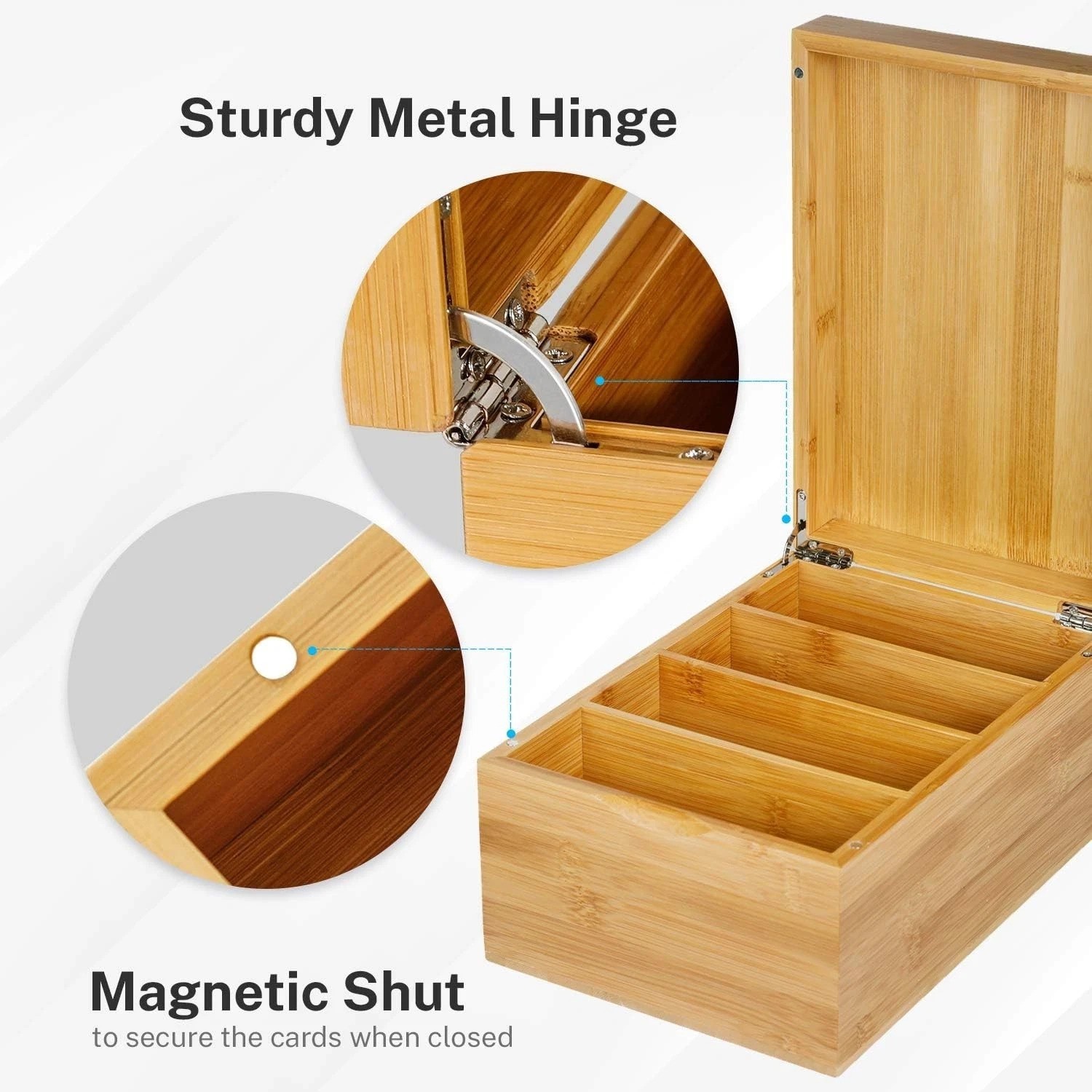 Index Card Holder, 4 x 6Inch Wooden Business Card Organizer for Desk with 3 D…