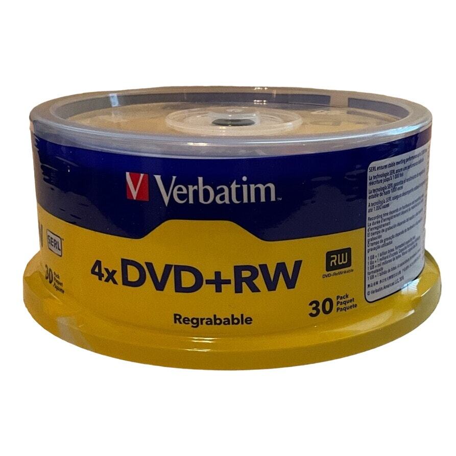 New Sealed Verbatim 30 Pk 4X DVD+RW, 4.7 GB, 120min Logo Branded, SERL Spindle