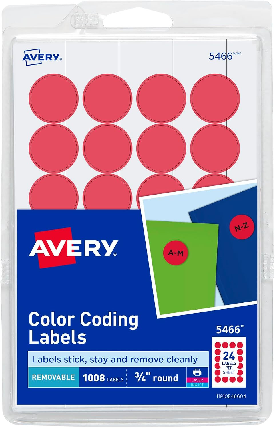 Print/Write Self-Adhesive Removable Labels, 0.75 Inch Diameter – 1008 per Pack