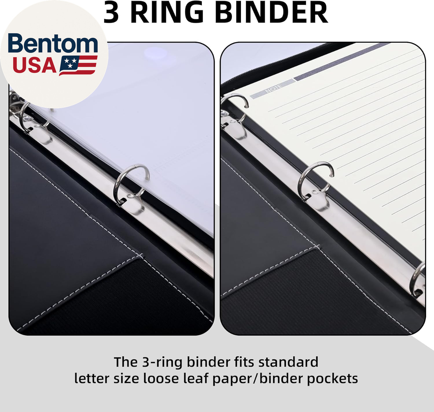 Zipper Portfolio Binder Padfolio 3 Ring Binder 1 Inch Professional Faux Leather