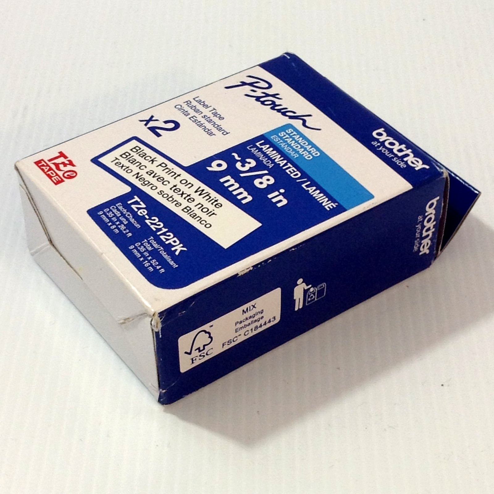 Brother P-Touch TZe-2212PK BLACK on WHITE Tape 3/8″ X 26.2′ 2-Pack PTouch NEW